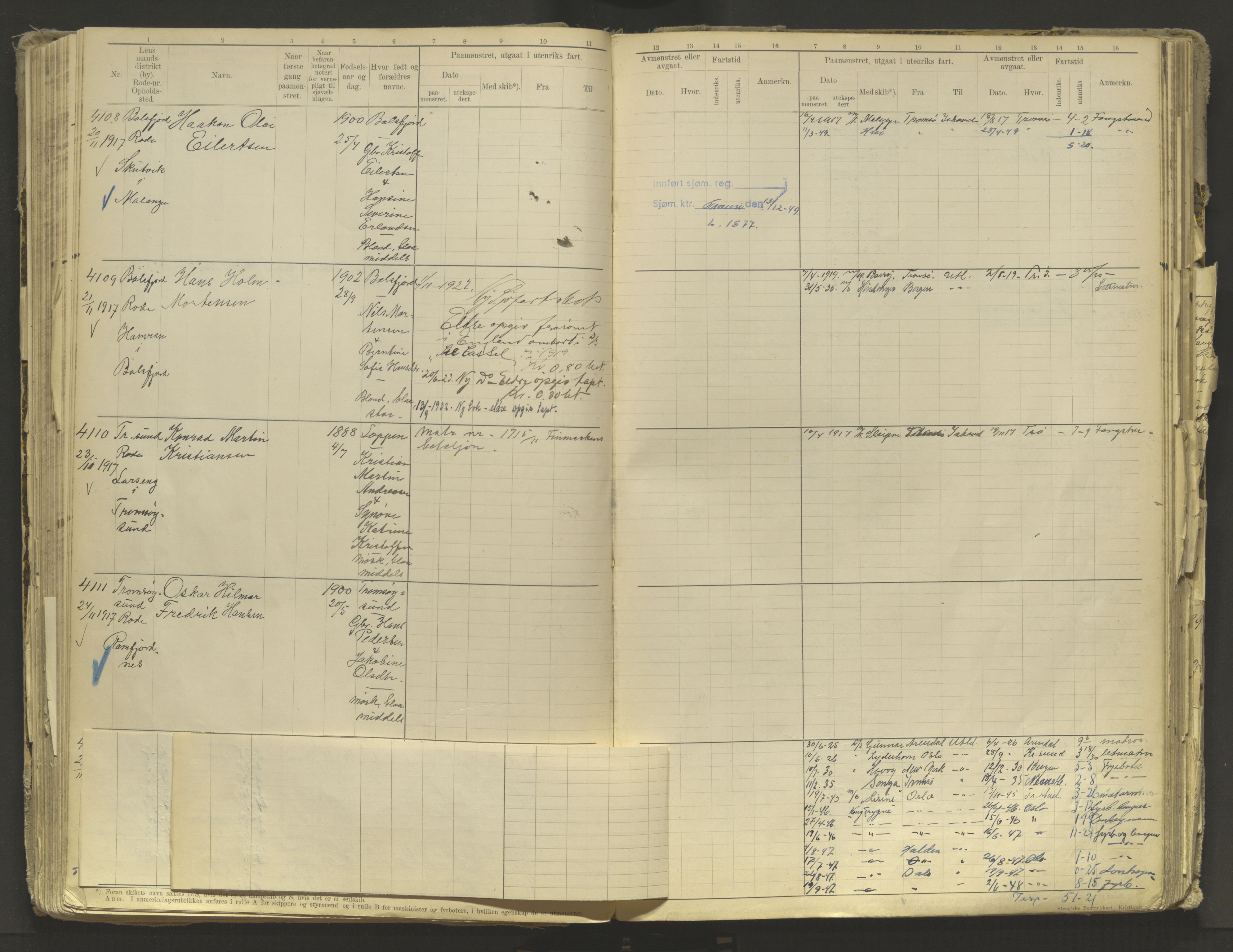 Tromsø sjømannskontor/innrullerings-/mønstringsdistrikt, AV/SATØ-S-0243/F/Fb/L0010: Annotasjonsrulle. Defekt: løs innbinding. Nr. 3519-4972, 1916-1920