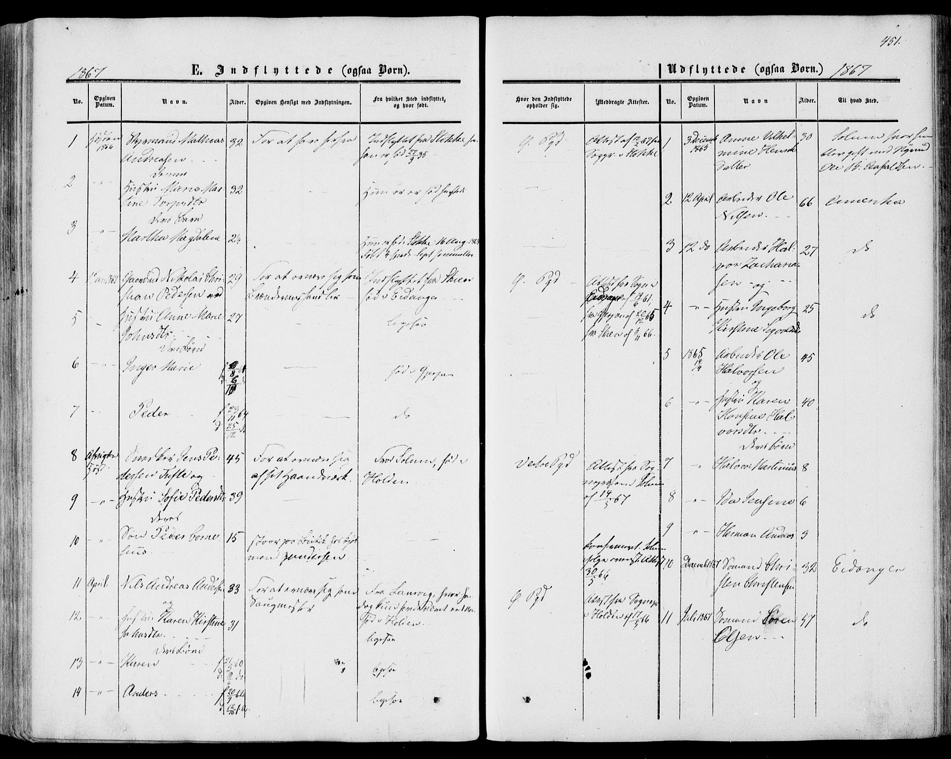 Porsgrunn kirkebøker , SAKO/A-104/F/Fa/L0007: Parish register (official) no. 7, 1858-1877, p. 451