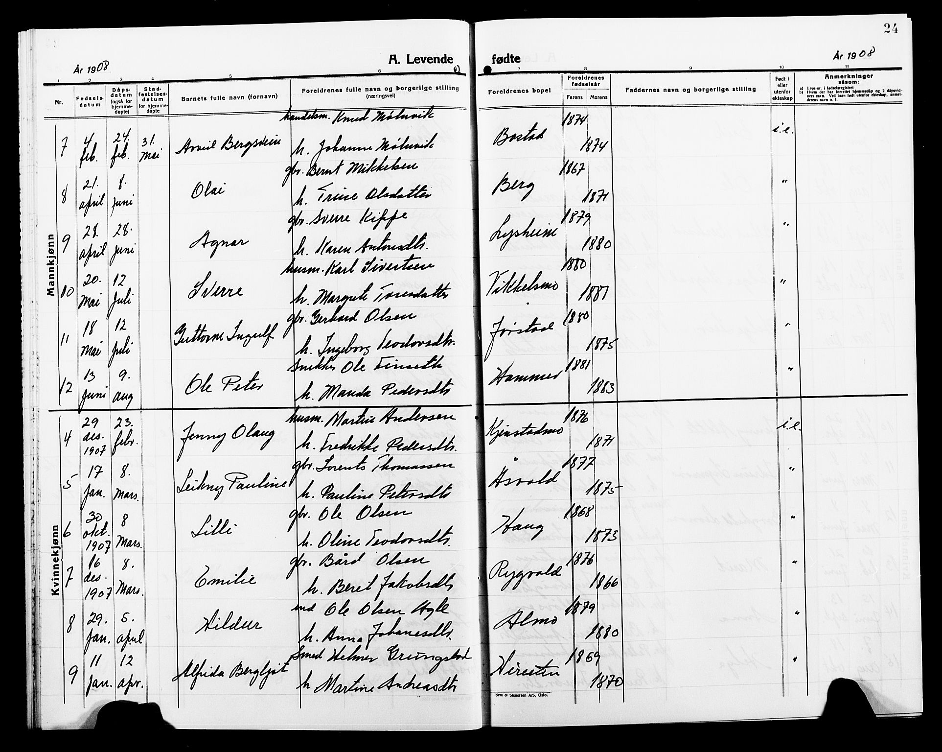 Ministerialprotokoller, klokkerbøker og fødselsregistre - Nord-Trøndelag, SAT/A-1458/749/L0488: Parish register (official) no. 749D04, 1903-1915, p. 24