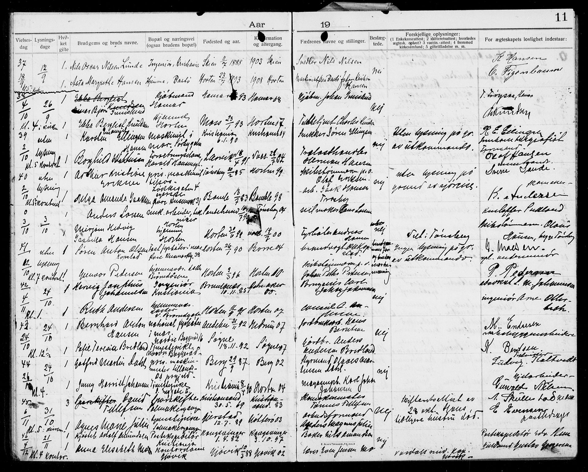 Horten kirkebøker, AV/SAKO-A-348/H/Ha/L0005: Banns register no. 5, 1914-1923, p. 11