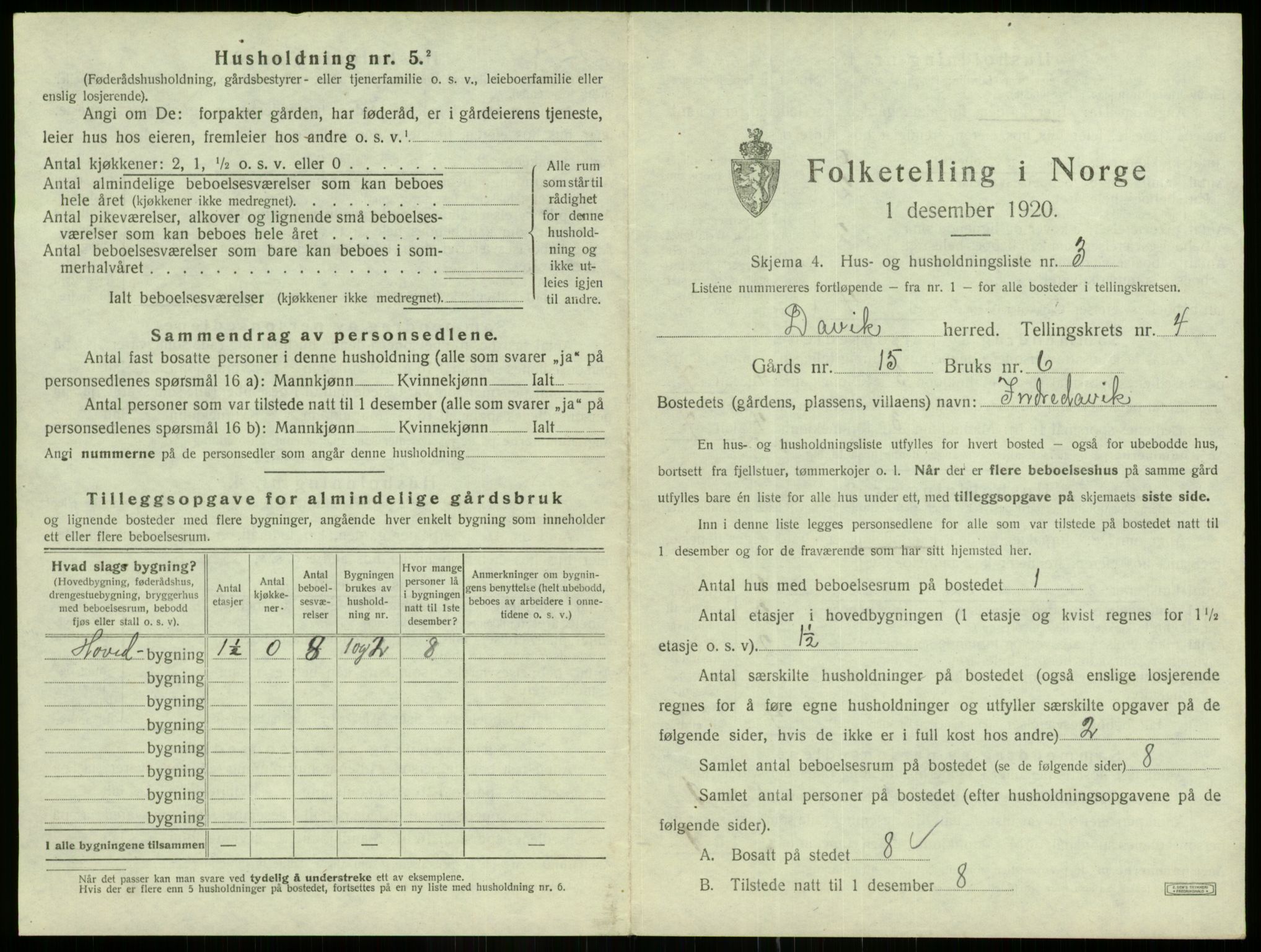 SAB, 1920 census for Davik, 1920, p. 203