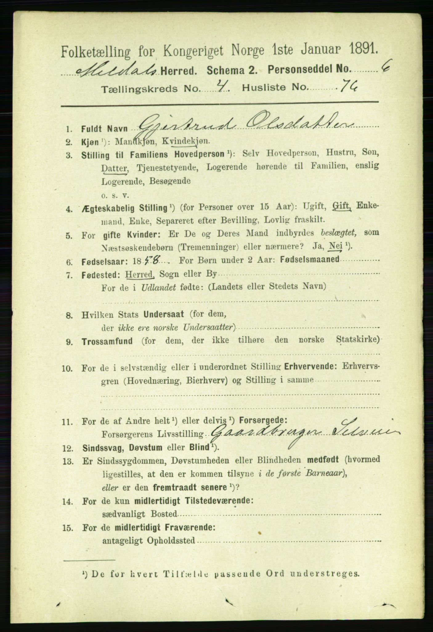 RA, 1891 census for 1636 Meldal, 1891, p. 2457