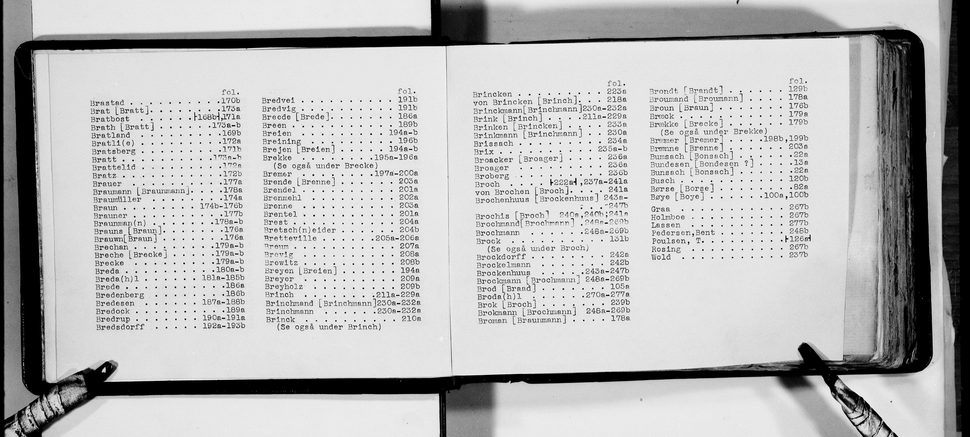 Lassens samlinger, AV/RA-PA-0051/F/Fa/L0007: Personalhistoriske og genealogiske opptegnelser: Bomand - Brodahl, 1500-1907