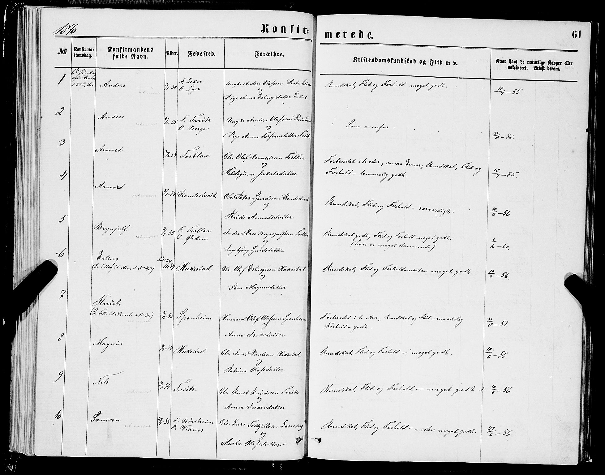 Ulvik sokneprestembete, SAB/A-78801/H/Hab: Parish register (copy) no. A 2, 1869-1882, p. 61
