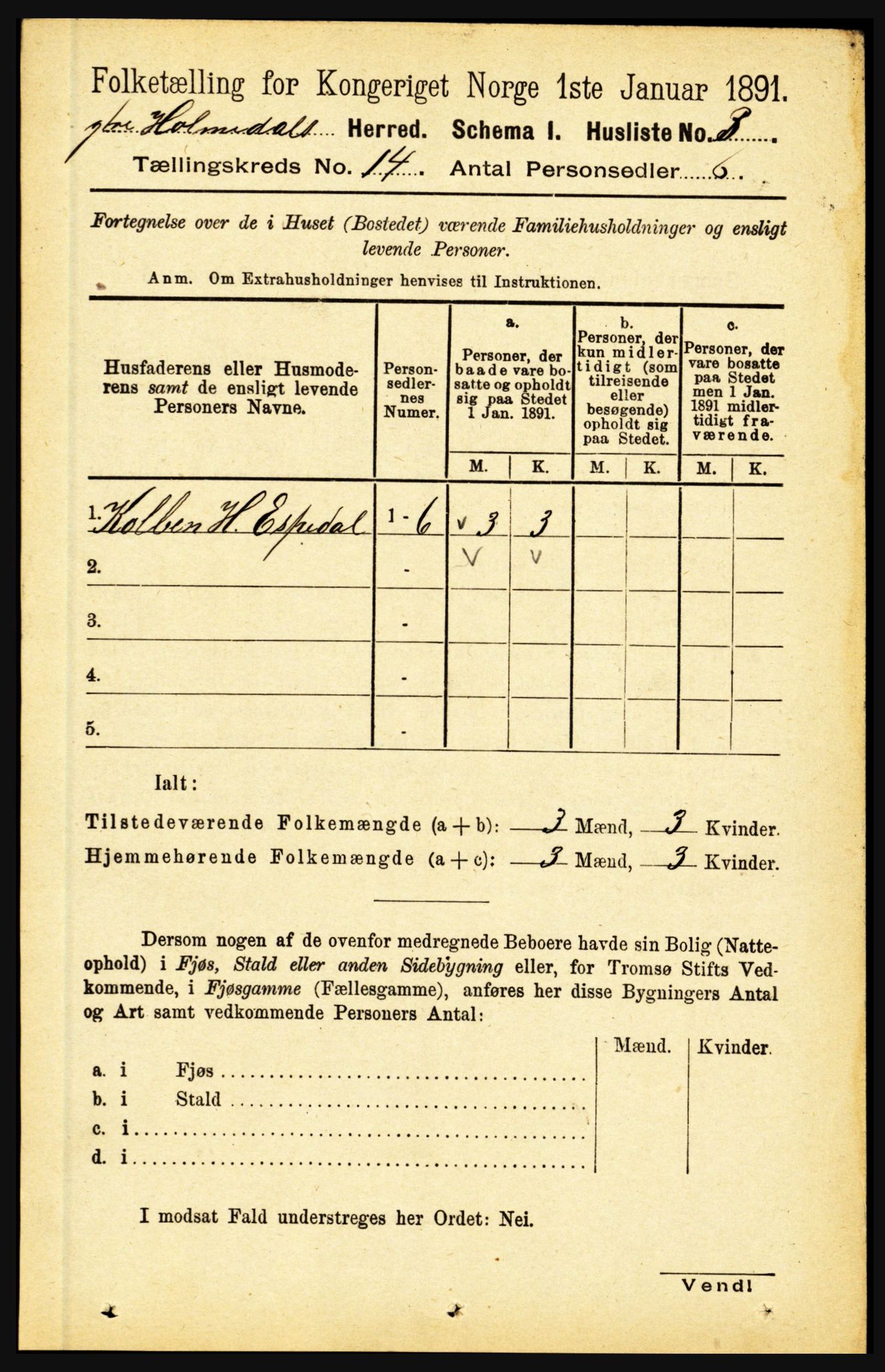 RA, 1891 census for 1429 Ytre Holmedal, 1891, p. 3760