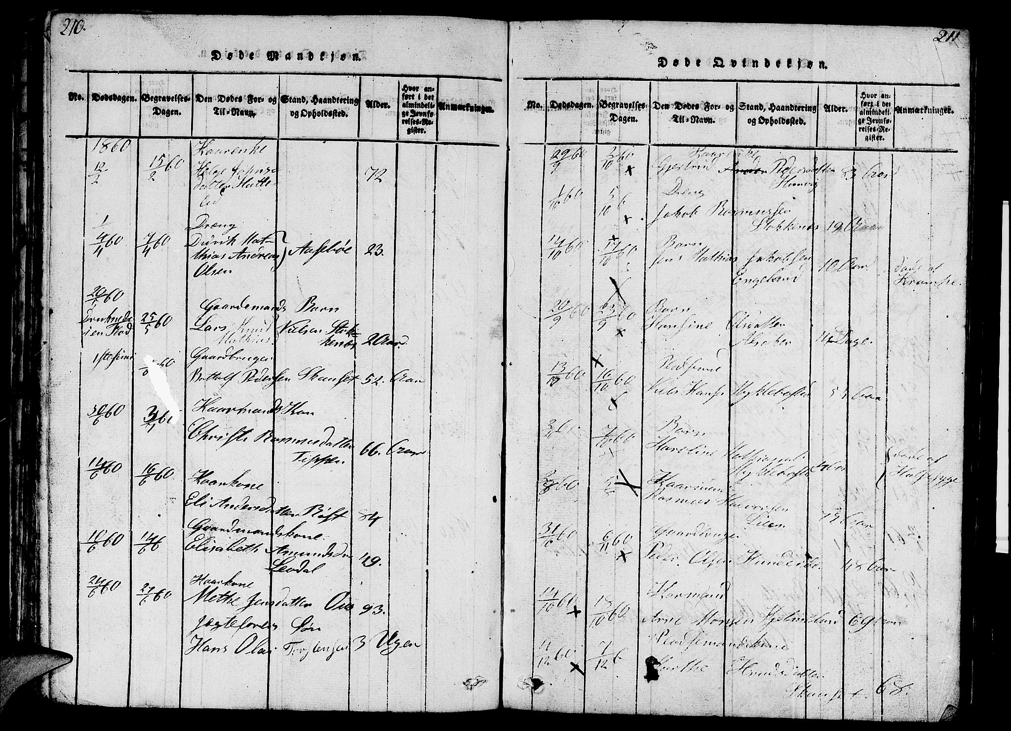 Eid sokneprestembete, AV/SAB-A-82301/H/Hab/Haba/L0001: Parish register (copy) no. A 1, 1816-1862, p. 210-211