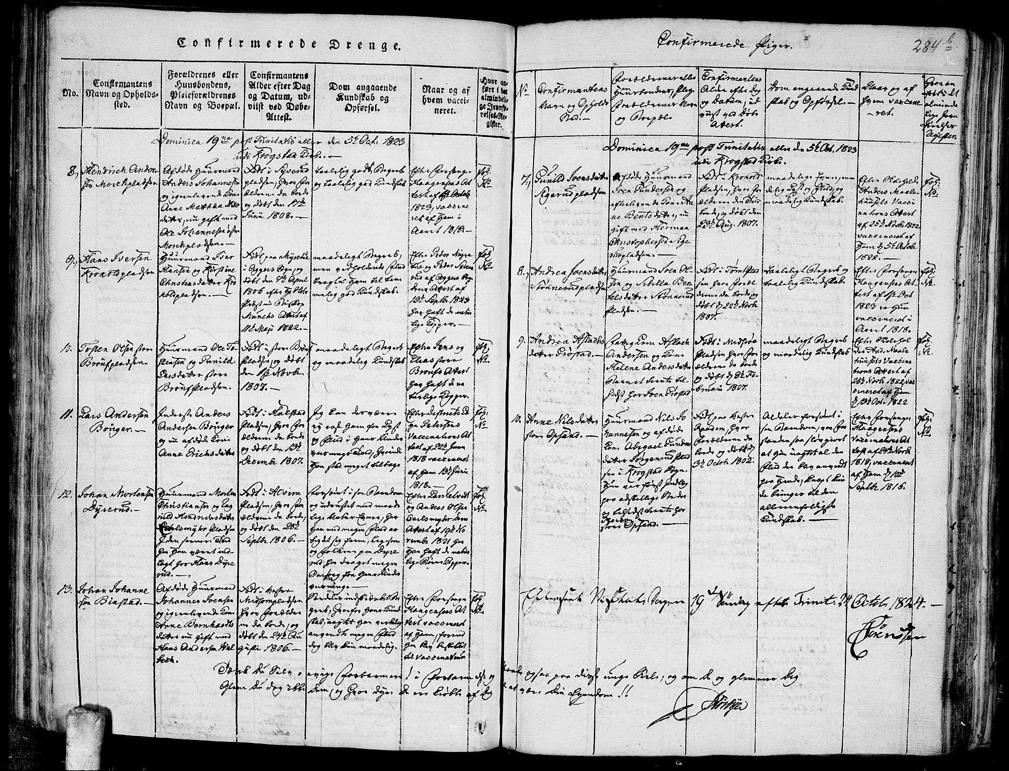 Kråkstad prestekontor Kirkebøker, AV/SAO-A-10125a/F/Fa/L0003: Parish register (official) no. I 3, 1813-1824, p. 284b