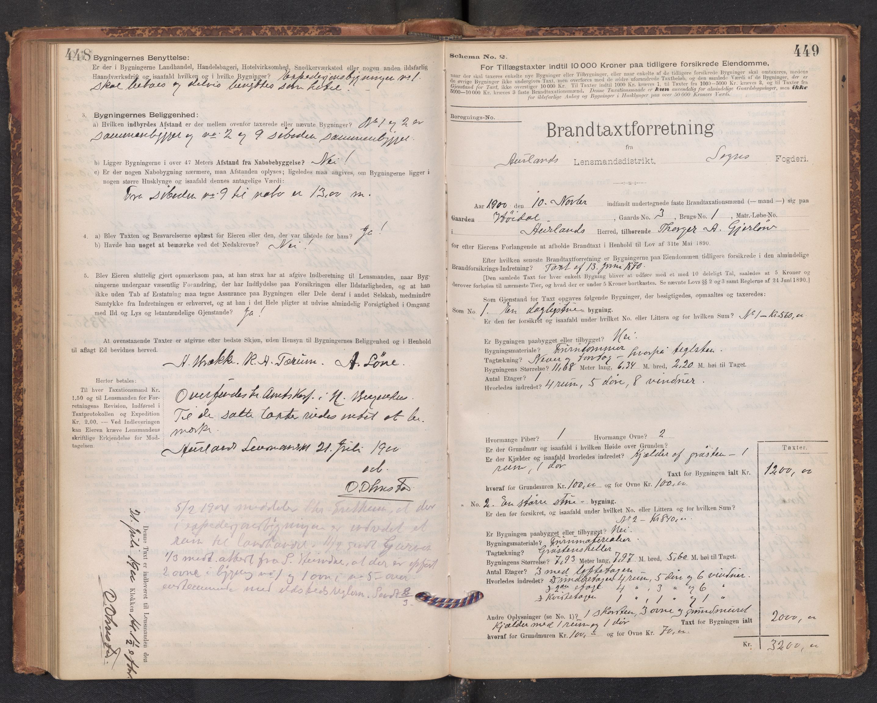 Lensmannen i Aurland, SAB/A-26401/0012/L0004: Branntakstprotokoll, skjematakst, 1895-1911, p. 448-449