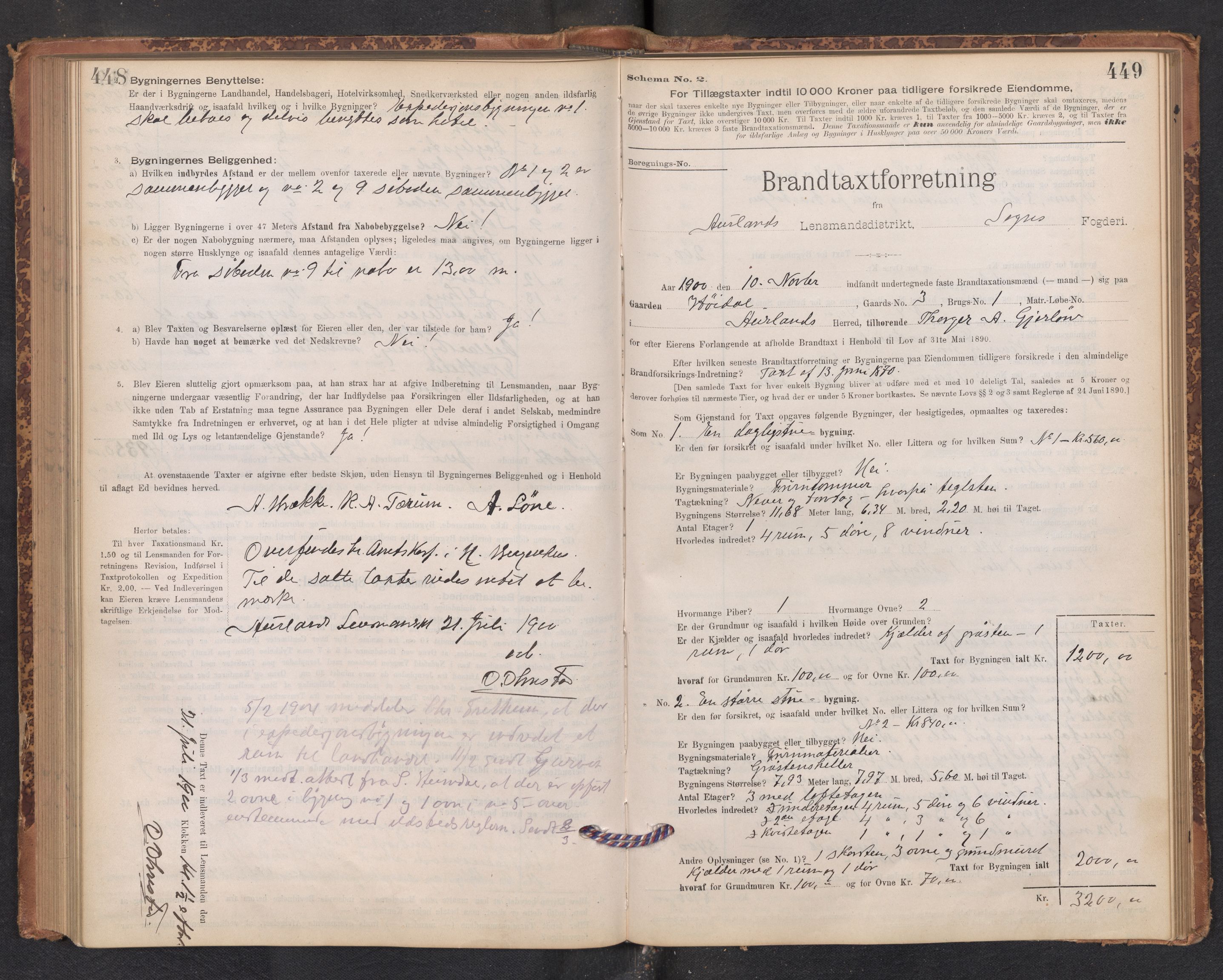 Lensmannen i Aurland, AV/SAB-A-26401/0012/L0004: Branntakstprotokoll, skjematakst, 1895-1911, p. 448-449
