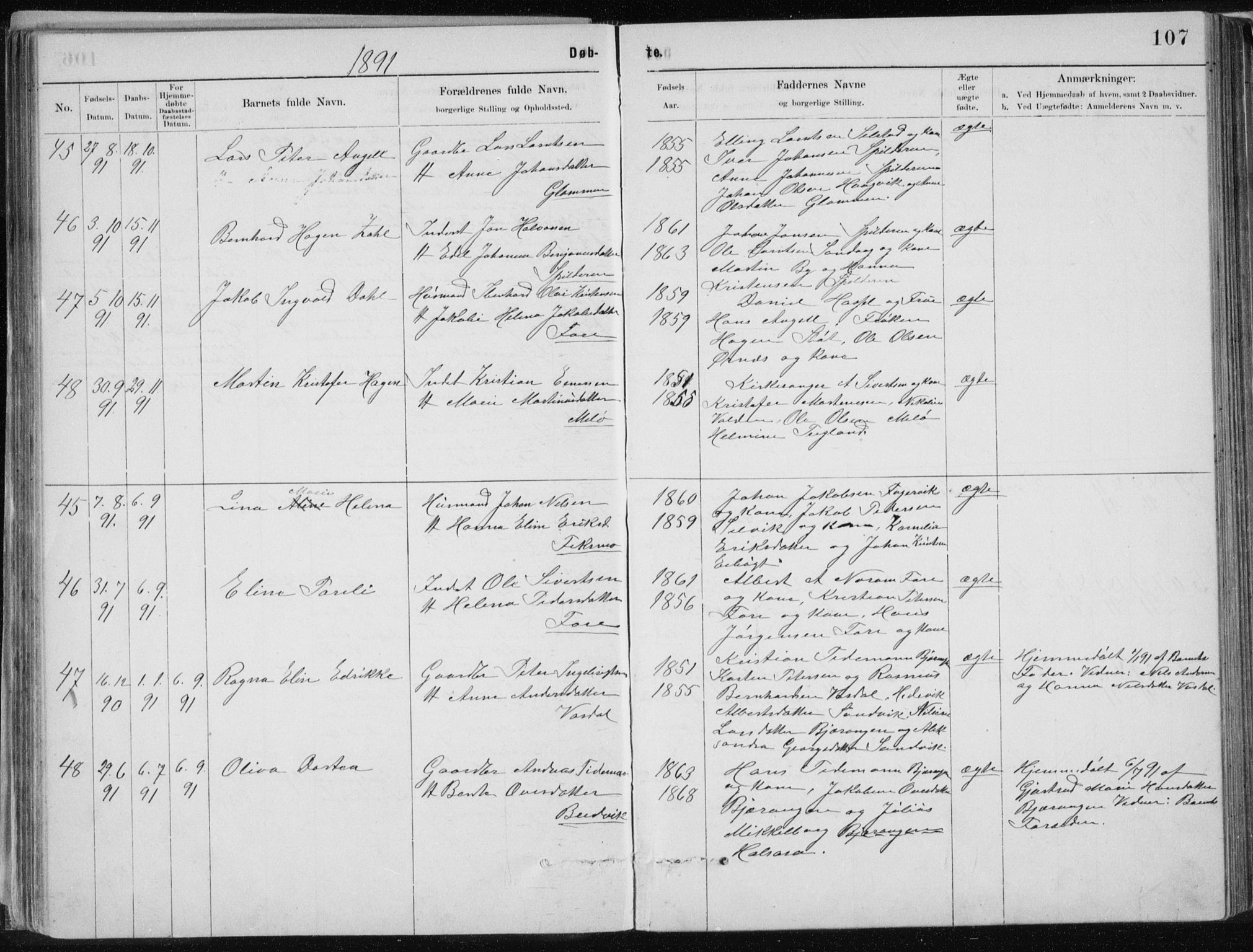 Ministerialprotokoller, klokkerbøker og fødselsregistre - Nordland, AV/SAT-A-1459/843/L0636: Parish register (copy) no. 843C05, 1884-1909, p. 107