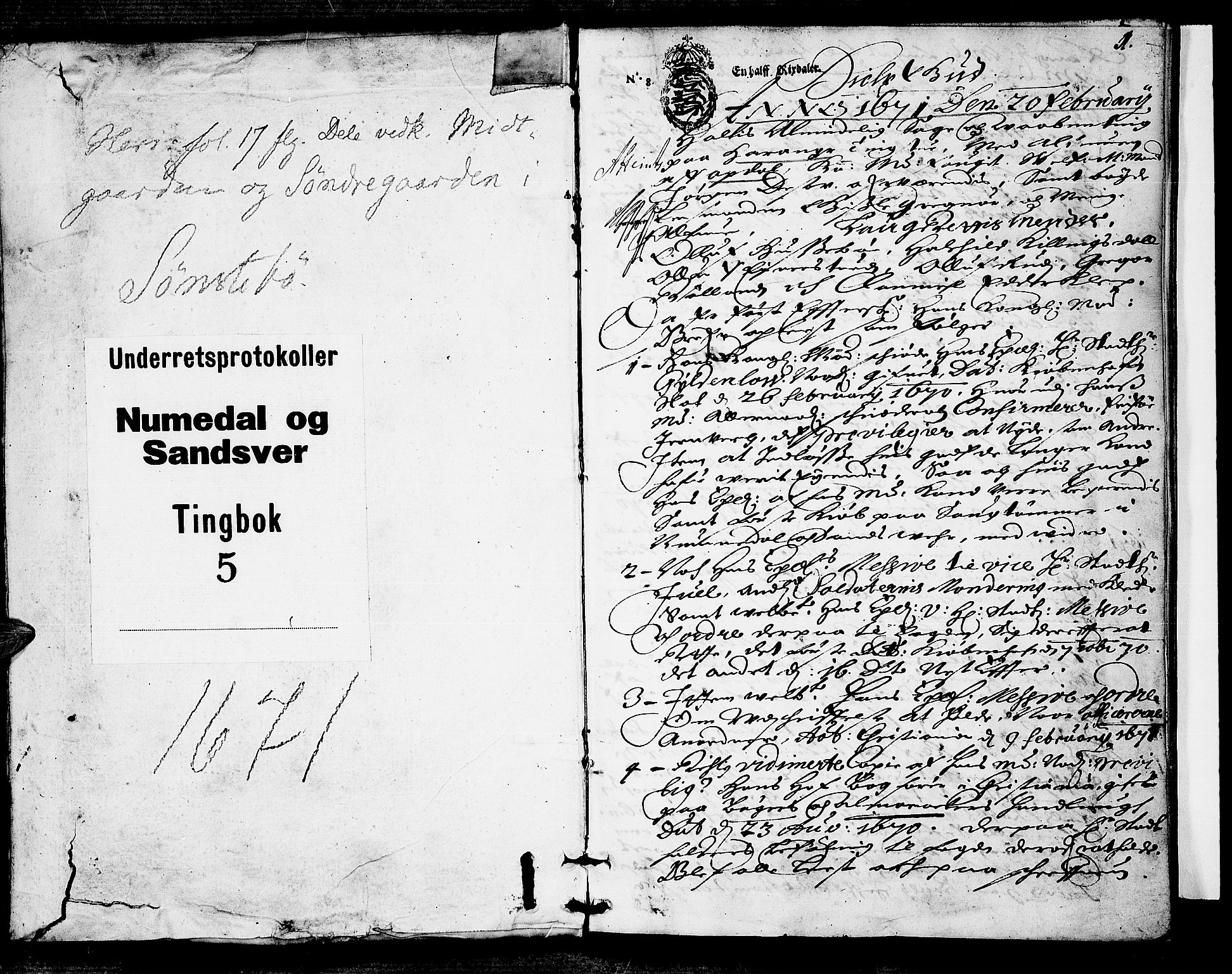 Numedal og Sandsvær sorenskriveri, SAKO/A-128/F/Fa/Faa/L0005: Tingbøker, 1671, p. 0b-1a