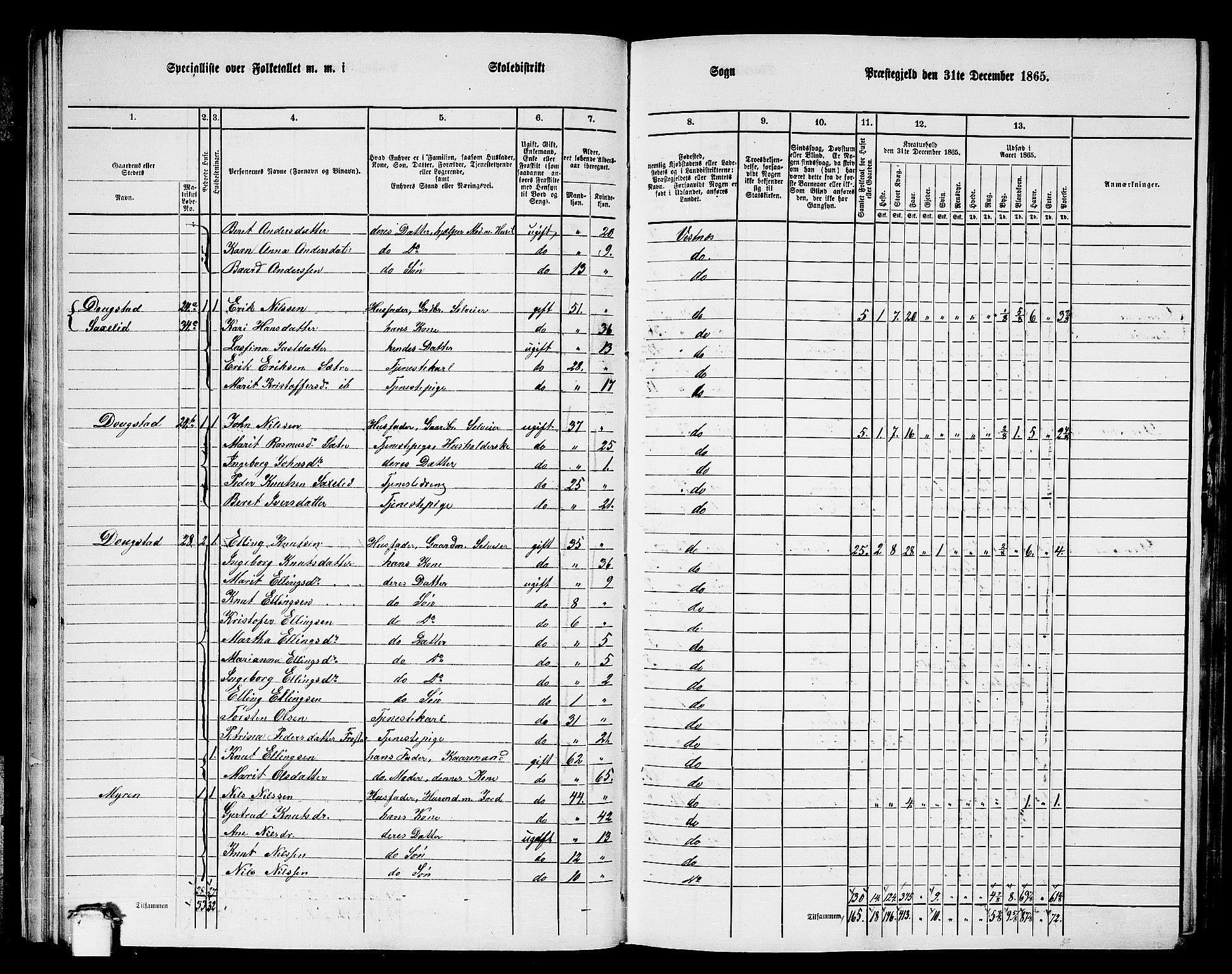 RA, 1865 census for Vestnes, 1865, p. 25