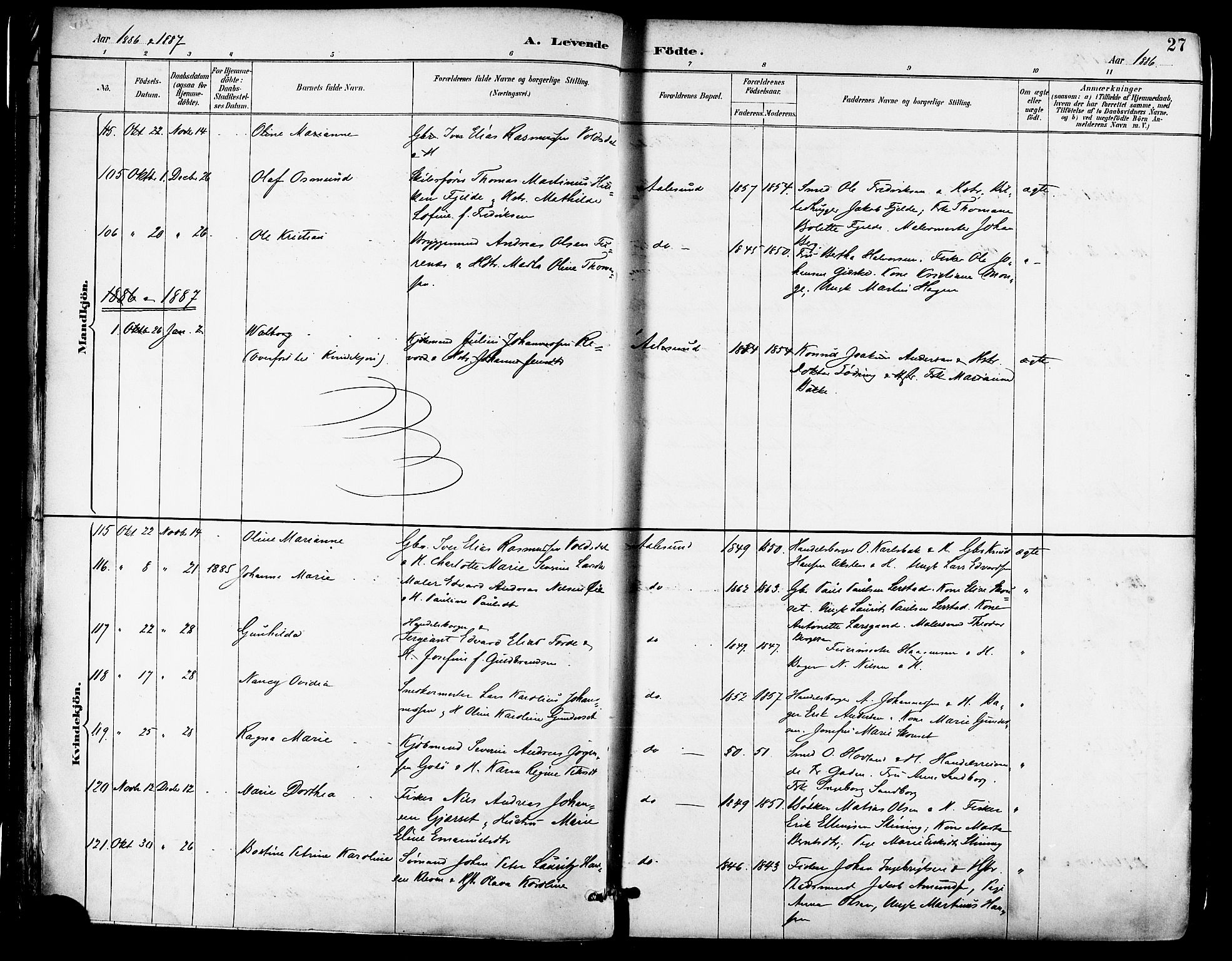 Ministerialprotokoller, klokkerbøker og fødselsregistre - Møre og Romsdal, AV/SAT-A-1454/529/L0455: Parish register (official) no. 529A05, 1885-1893, p. 27