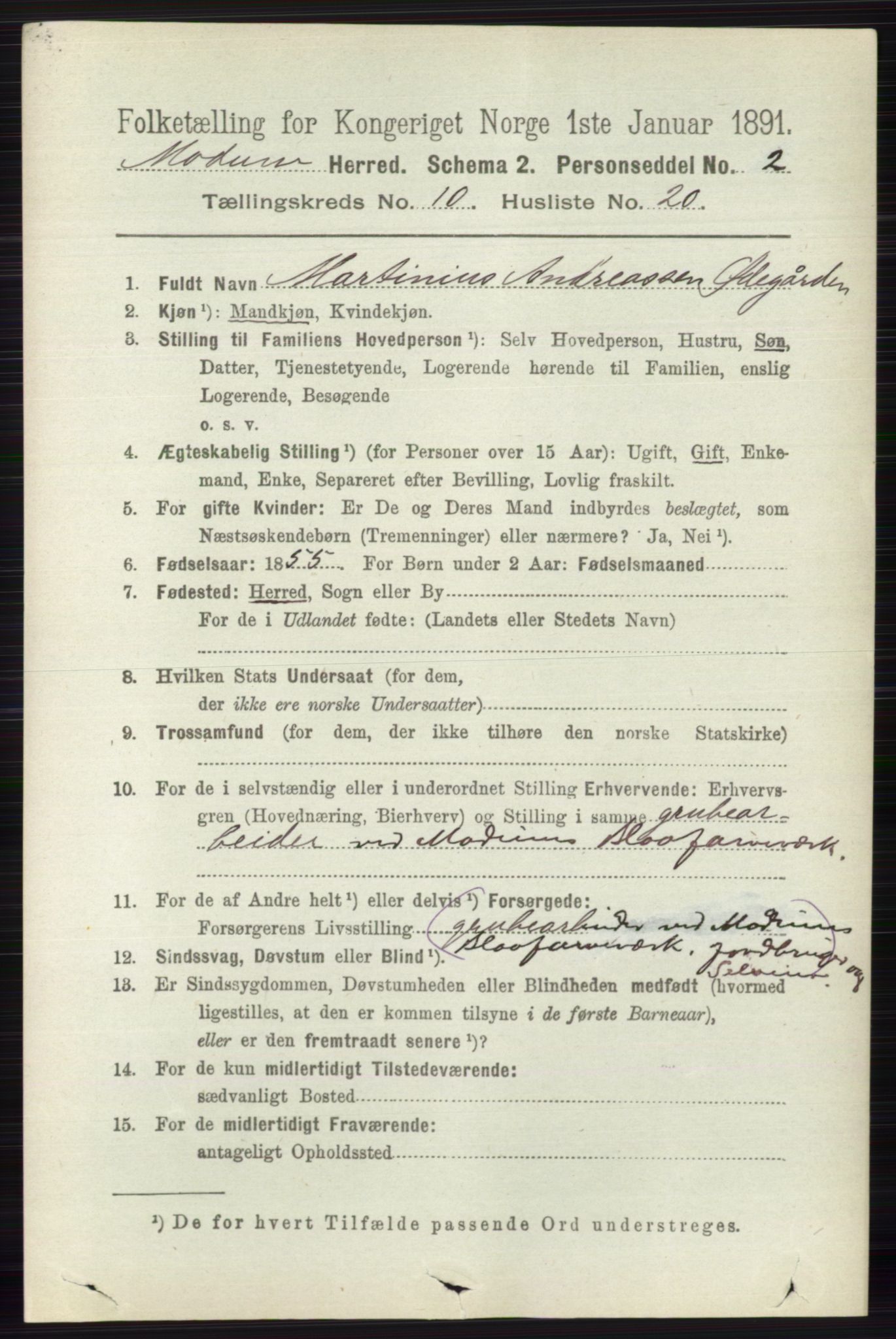 RA, 1891 census for 0623 Modum, 1891, p. 4074