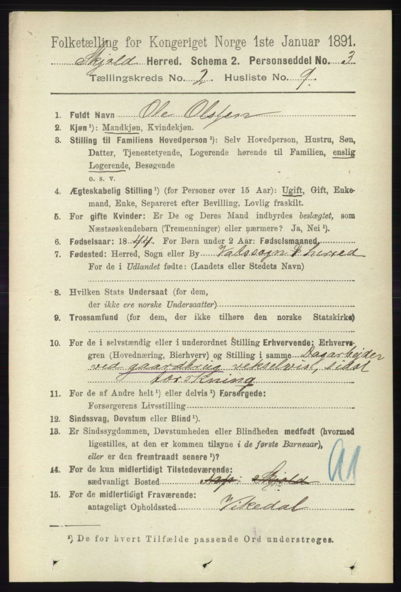 RA, 1891 census for 1154 Skjold, 1891, p. 323