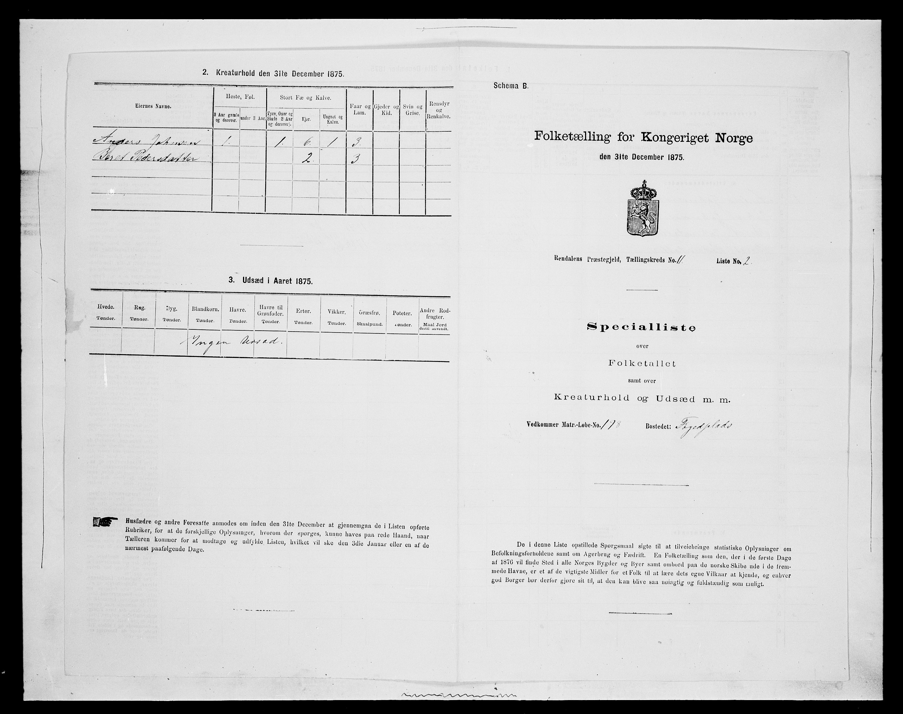 SAH, 1875 census for 0432P Rendalen, 1875, p. 940