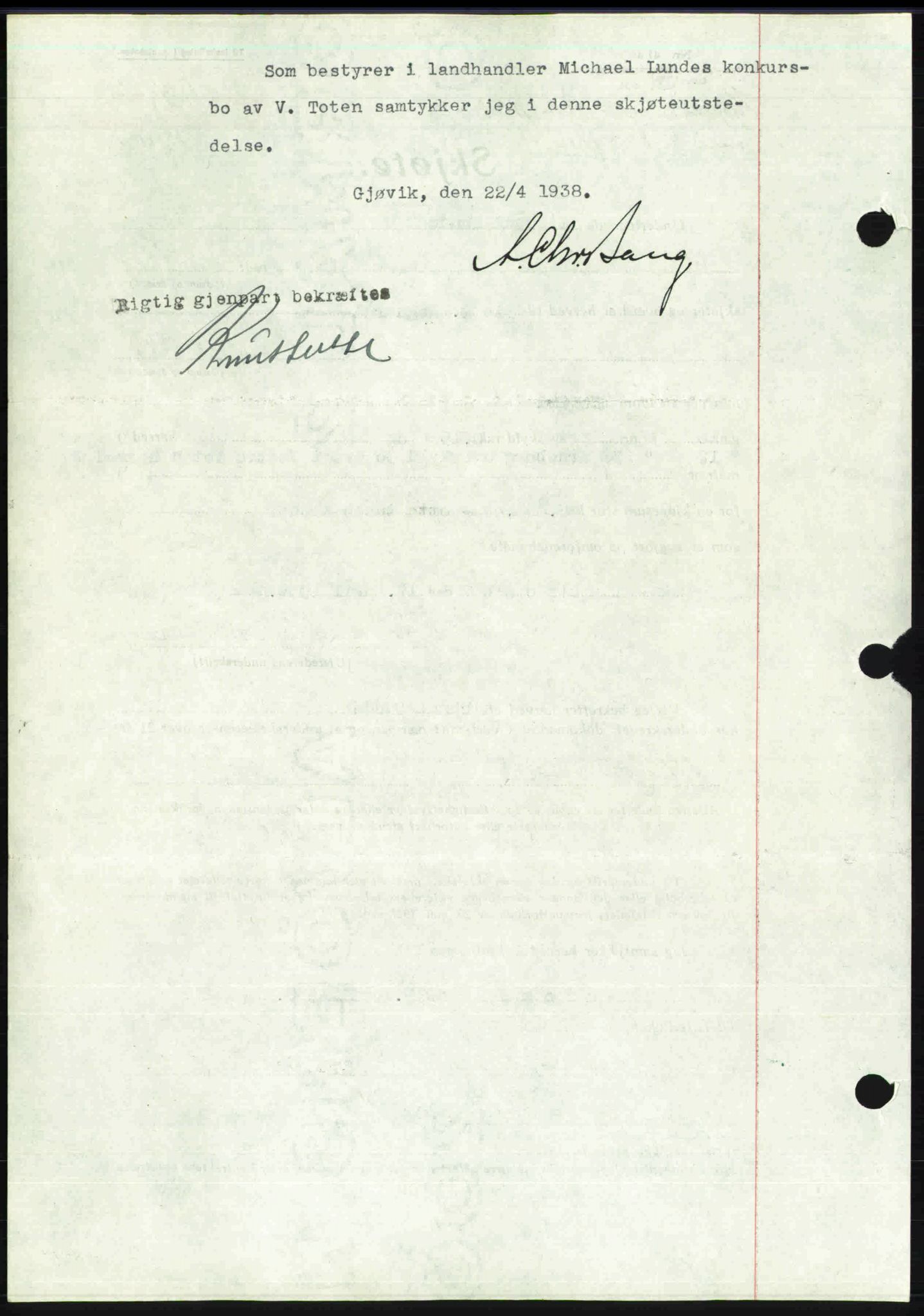 Toten tingrett, SAH/TING-006/H/Hb/Hbc/L0004: Mortgage book no. Hbc-04, 1938-1938, Diary no: : 723/1938