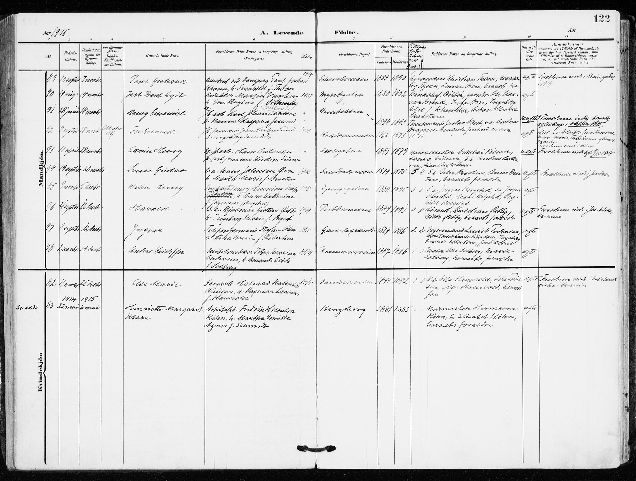 Kongsberg kirkebøker, AV/SAKO-A-22/F/Fb/L0004: Parish register (official) no. II 4, 1906-1918, p. 122