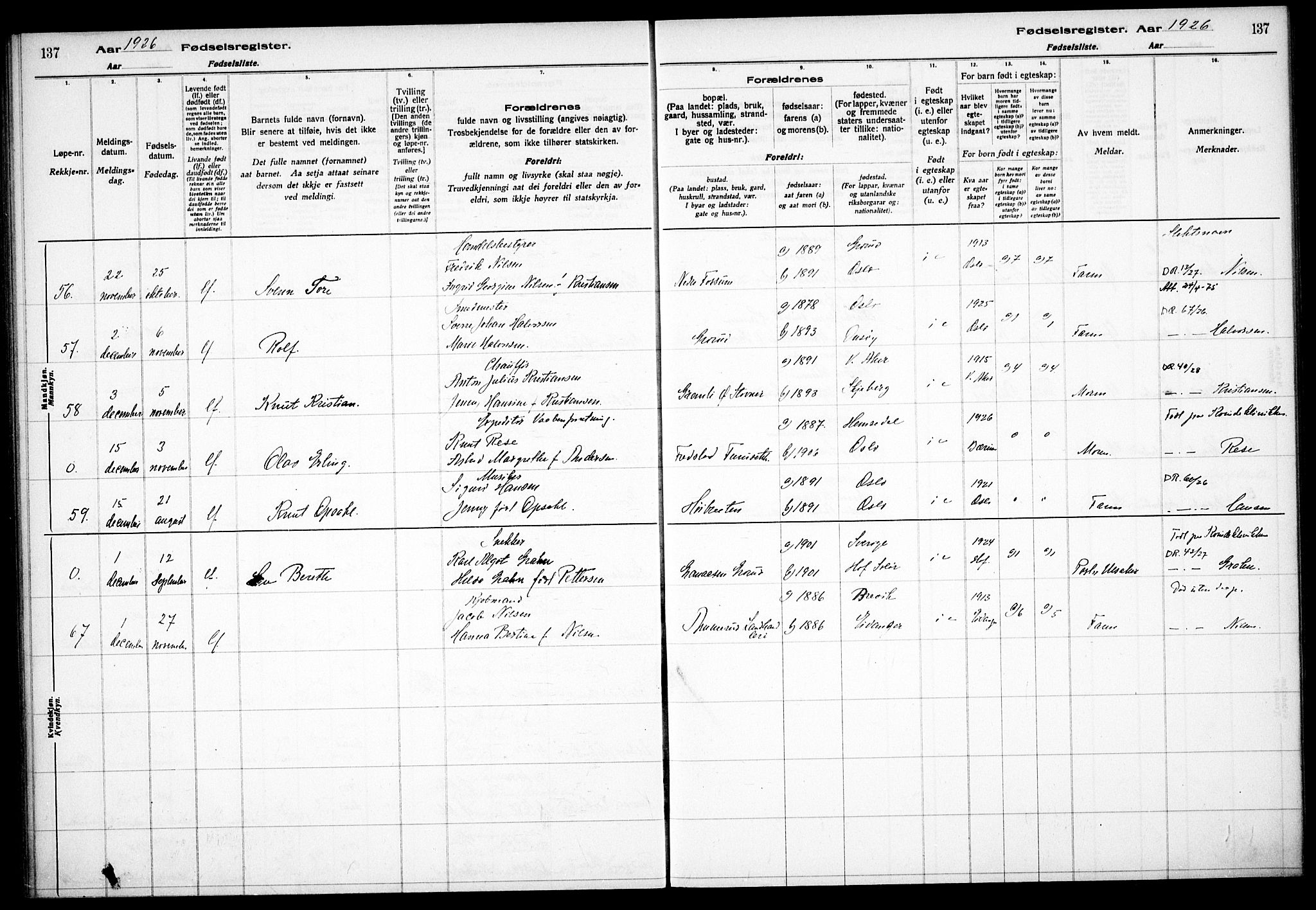 Østre Aker prestekontor Kirkebøker, AV/SAO-A-10840/J/Jb/L0001: Birth register no. II 1, 1916-1932, p. 137