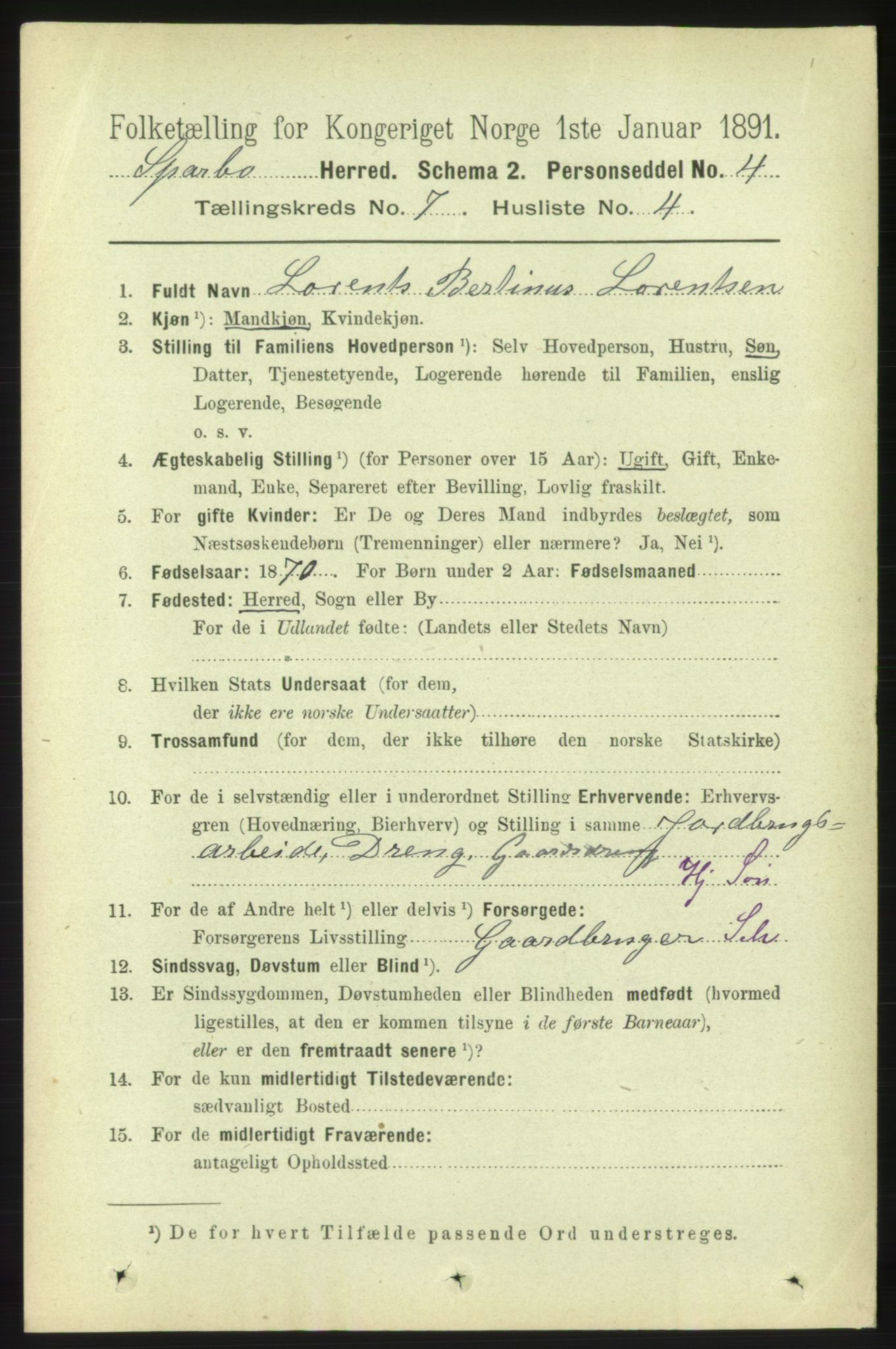 RA, 1891 census for 1731 Sparbu, 1891, p. 2424