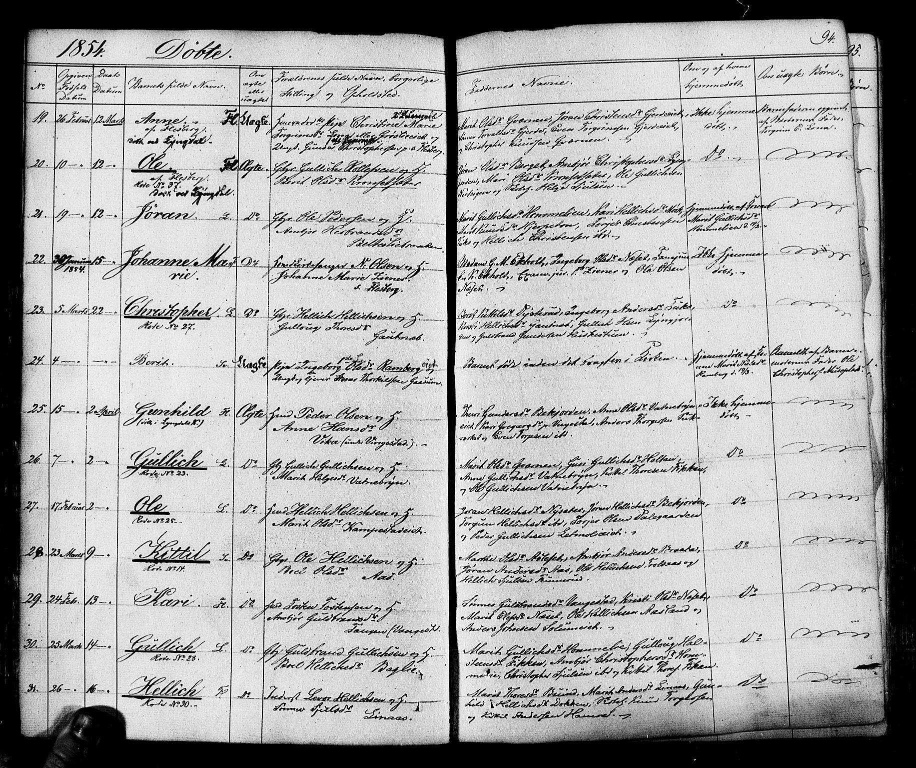 Flesberg kirkebøker, SAKO/A-18/F/Fa/L0006: Parish register (official) no. I 6, 1834-1860, p. 94