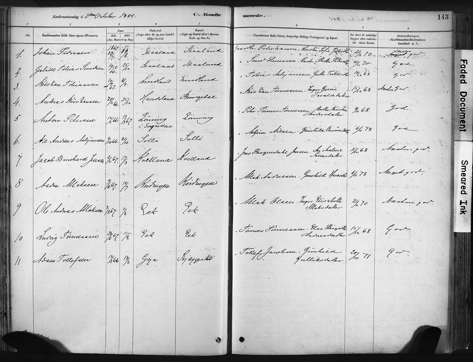 Lund sokneprestkontor, SAST/A-101809/S06/L0011: Parish register (official) no. A 10, 1877-1904, p. 143