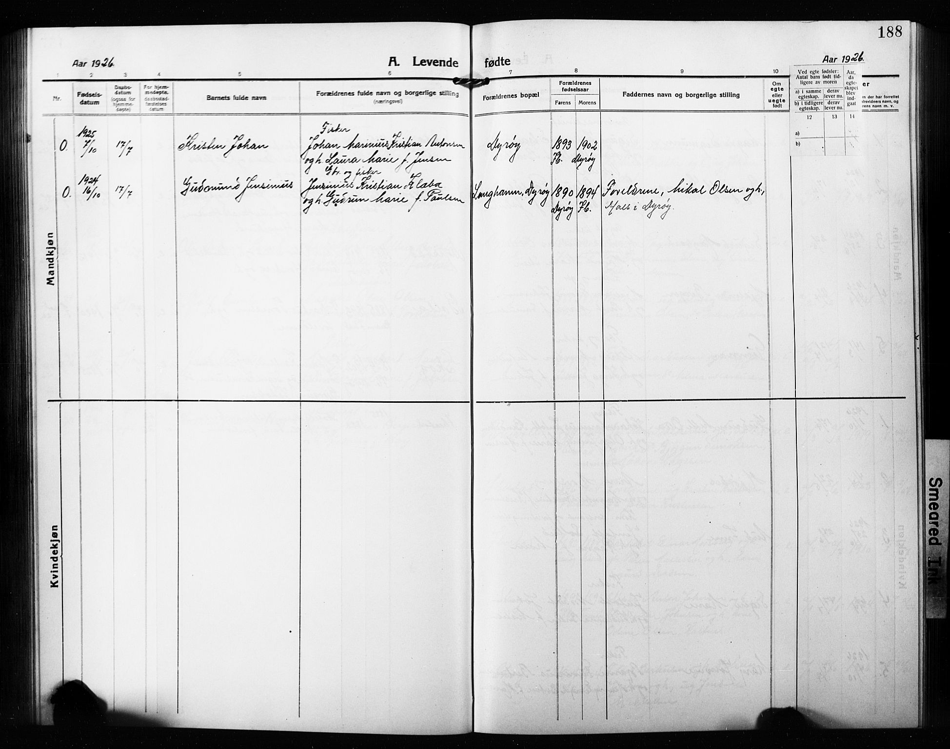 Ibestad sokneprestembete, SATØ/S-0077/H/Ha/Hab/L0010klokker: Parish register (copy) no. 10, 1915-1929, p. 188