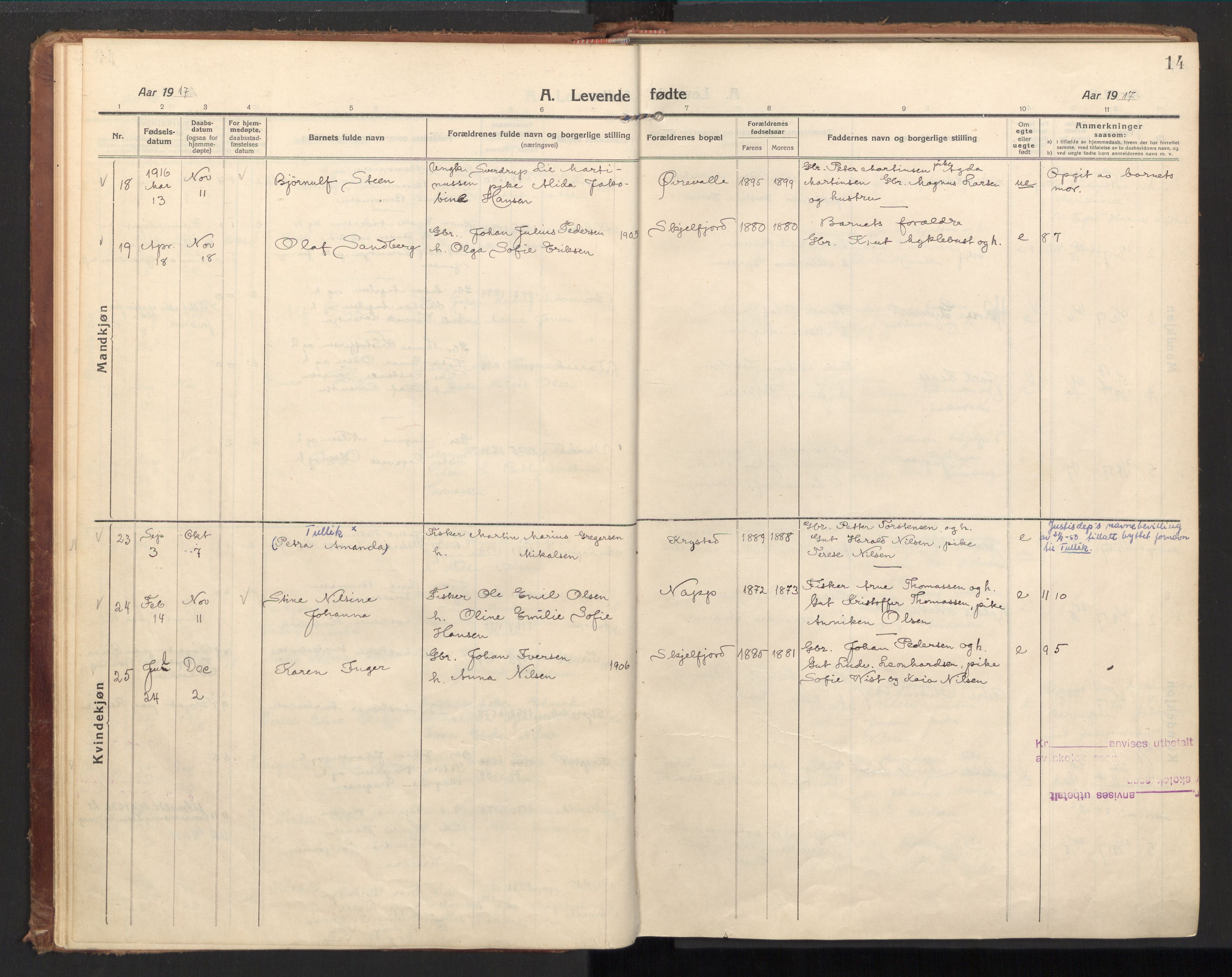 Ministerialprotokoller, klokkerbøker og fødselsregistre - Nordland, AV/SAT-A-1459/885/L1210: Parish register (official) no. 885A10, 1916-1926, p. 14