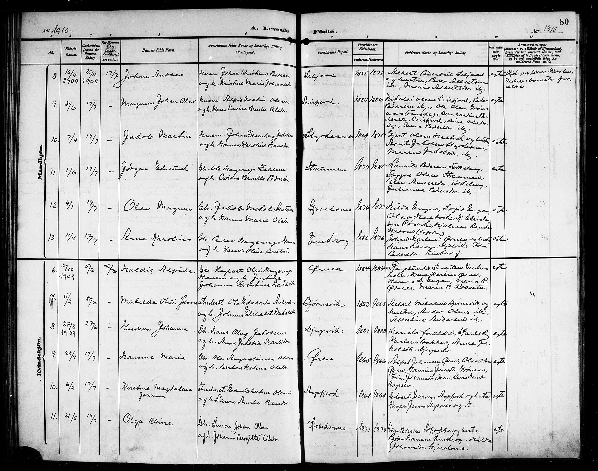 Ministerialprotokoller, klokkerbøker og fødselsregistre - Nordland, AV/SAT-A-1459/854/L0786: Parish register (copy) no. 854C02, 1901-1912, p. 80