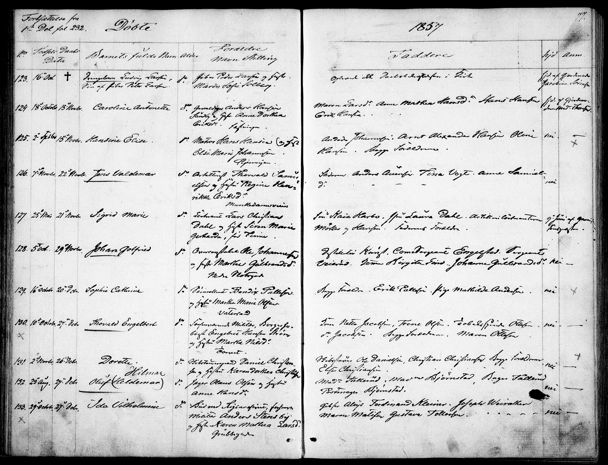Garnisonsmenigheten Kirkebøker, SAO/A-10846/F/Fa/L0009: Parish register (official) no. 9, 1842-1859, p. 77