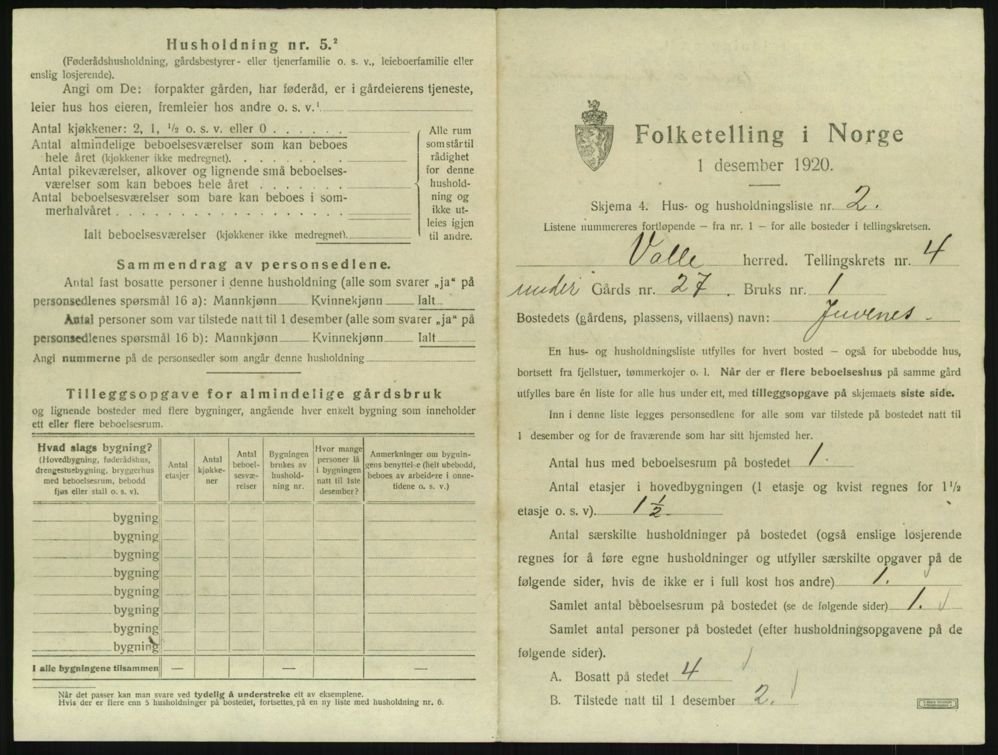 SAK, 1920 census for Valle, 1920, p. 323