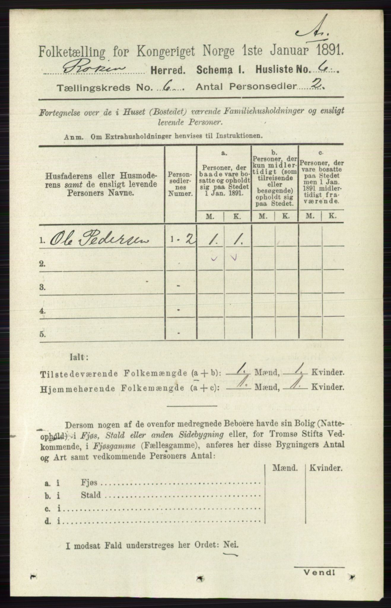 RA, 1891 census for 0627 Røyken, 1891, p. 3546