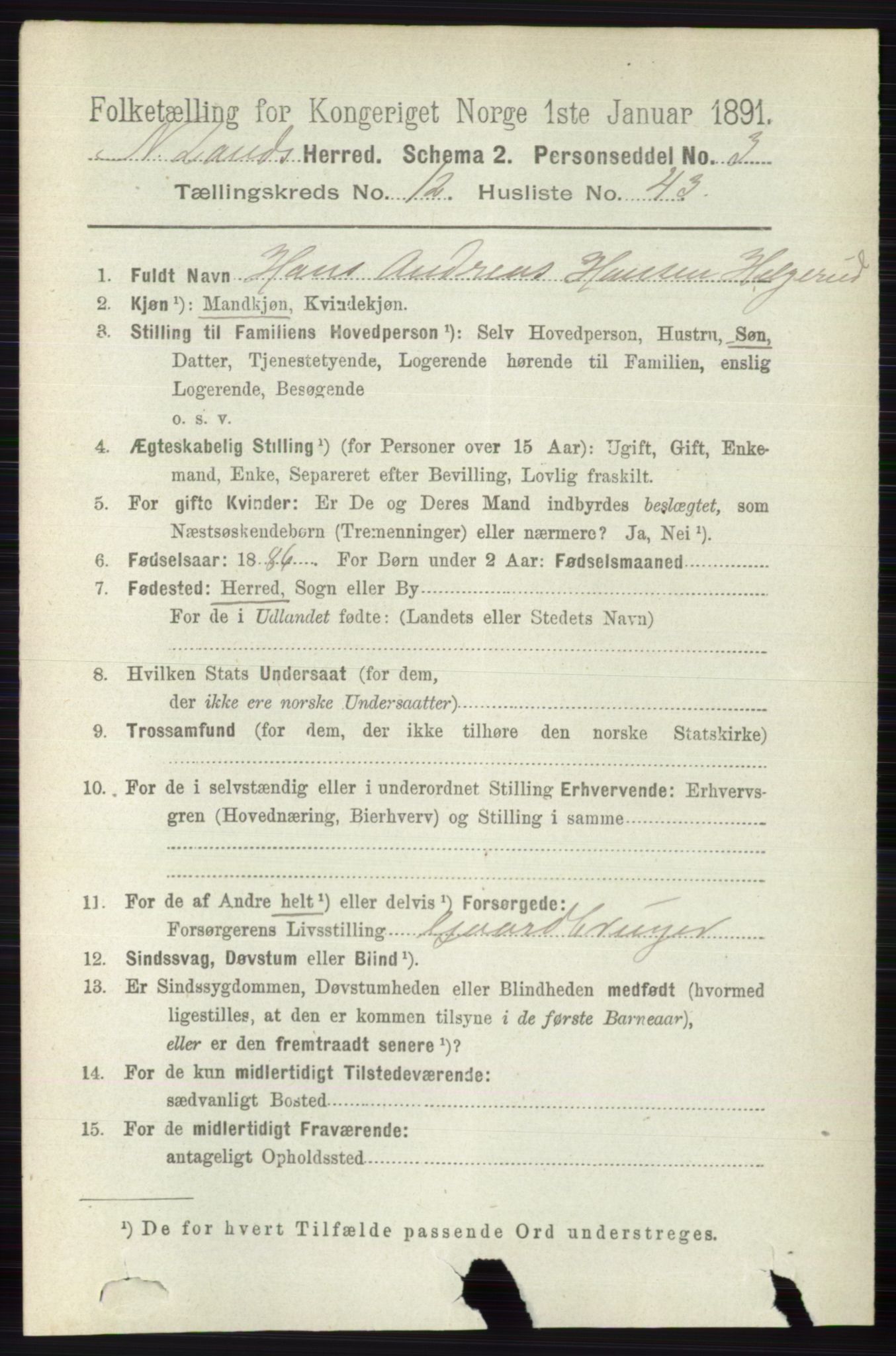 RA, 1891 census for 0538 Nordre Land, 1891, p. 3474