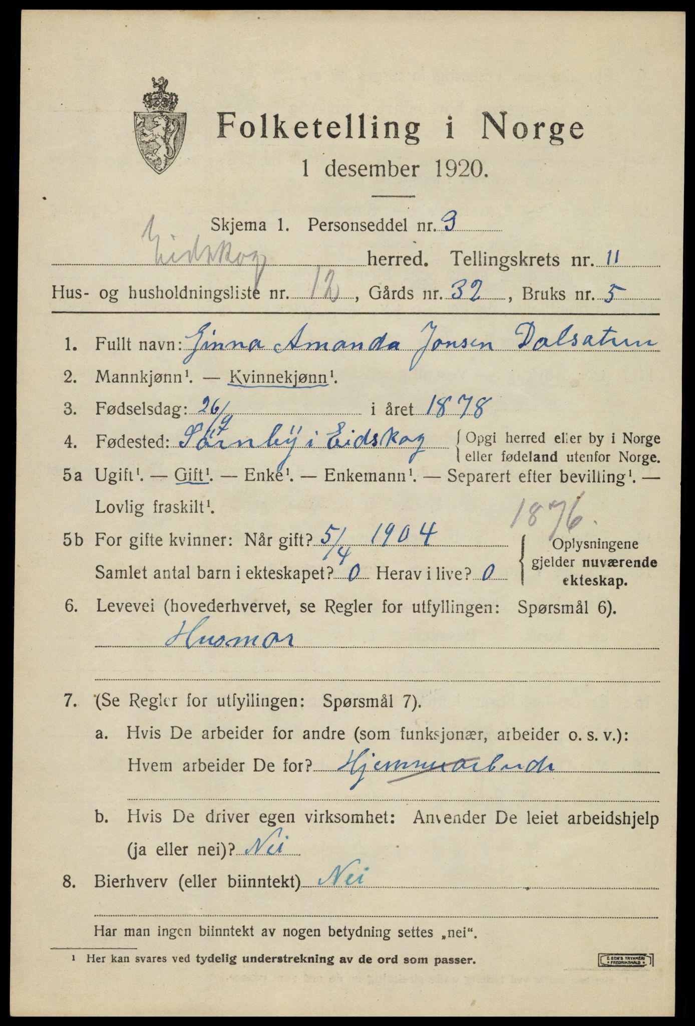 SAH, 1920 census for Eidskog, 1920, p. 11723