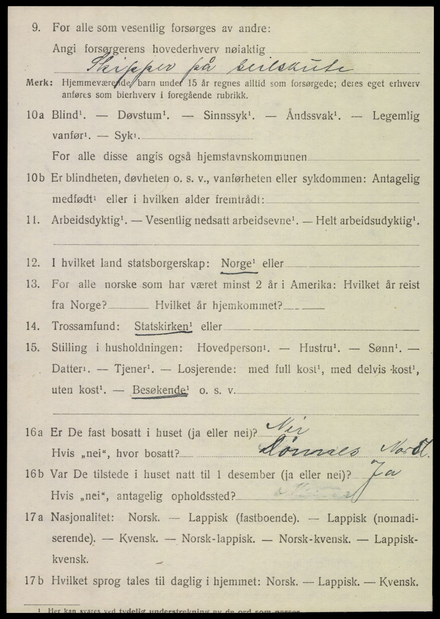 SAT, 1920 census for Nesna, 1920, p. 4564