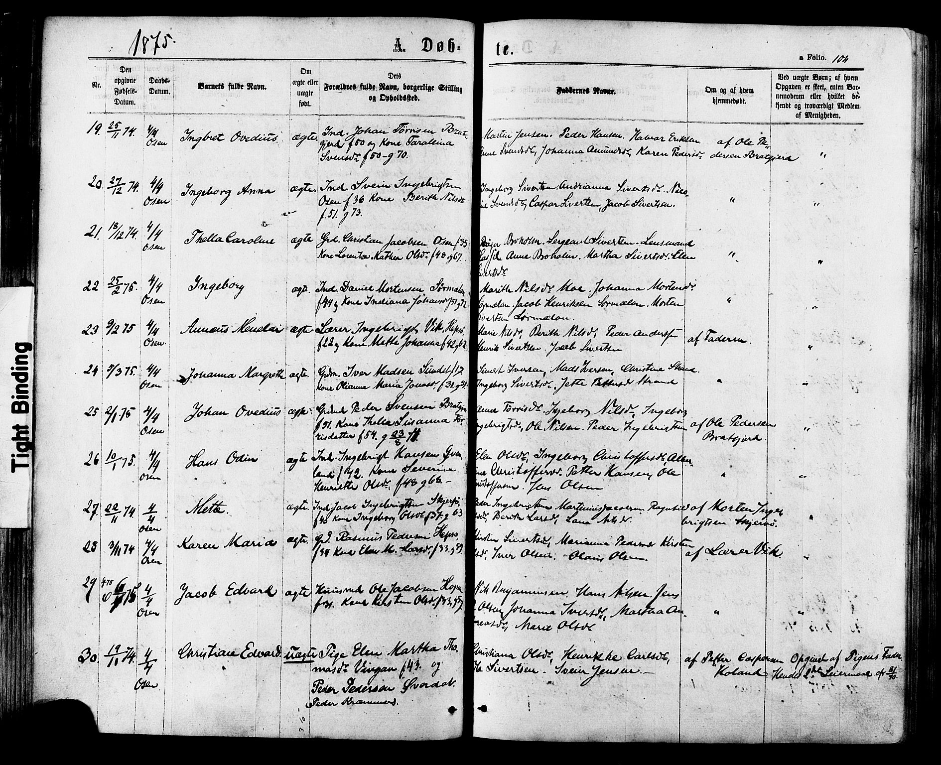 Ministerialprotokoller, klokkerbøker og fødselsregistre - Sør-Trøndelag, AV/SAT-A-1456/657/L0706: Parish register (official) no. 657A07, 1867-1878, p. 104