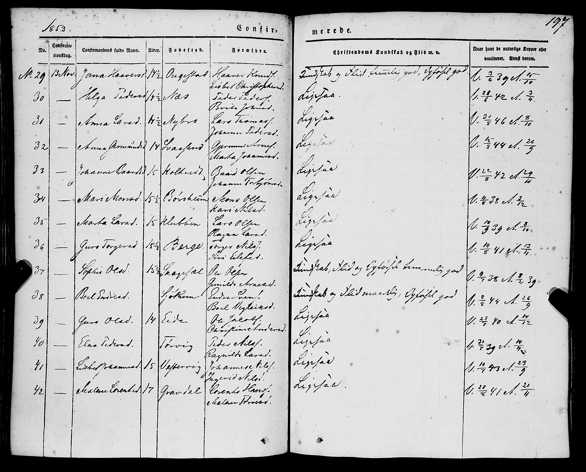 Strandebarm sokneprestembete, AV/SAB-A-78401/H/Haa: Parish register (official) no. A 7, 1844-1872, p. 197