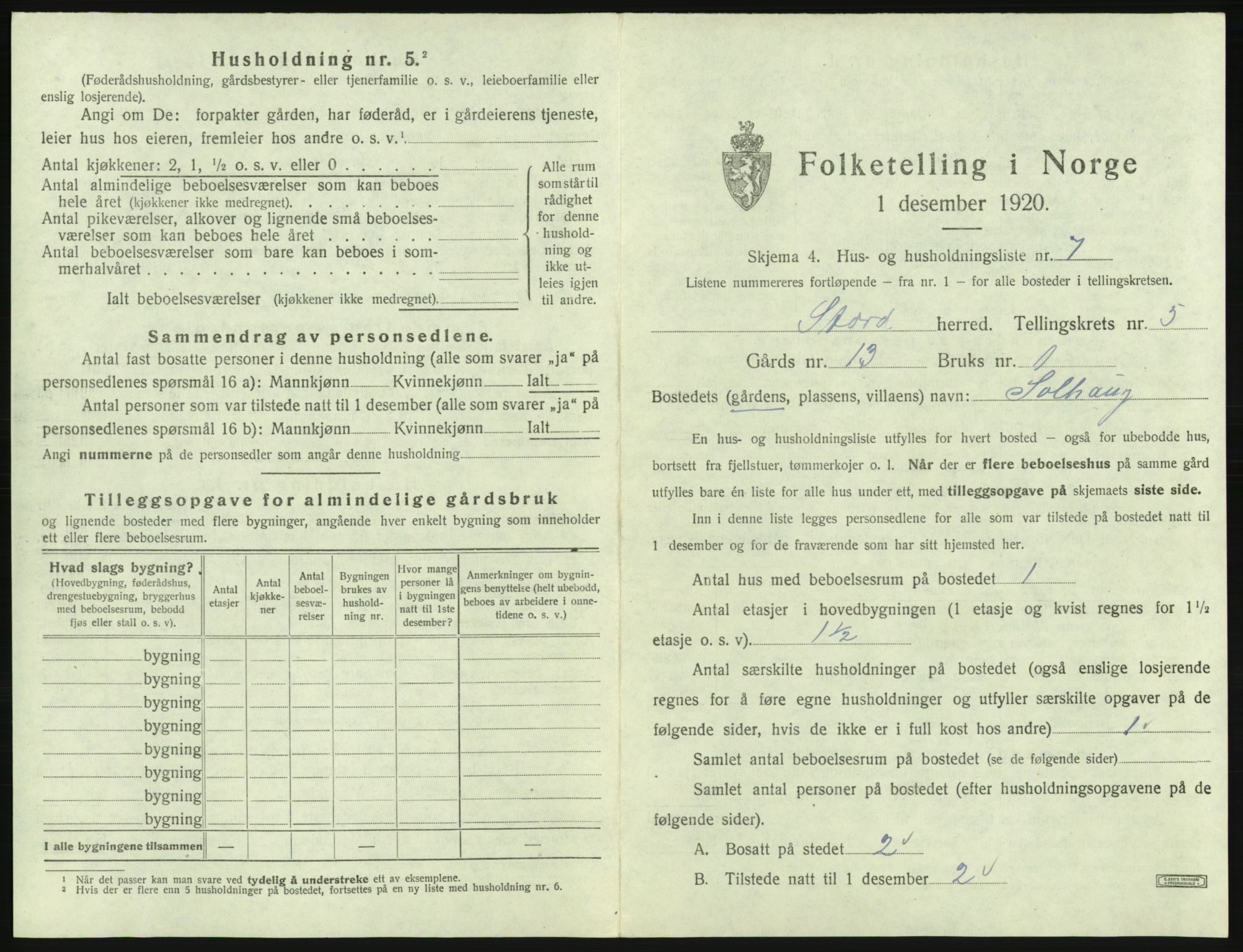 SAB, 1920 census for Stord, 1920, p. 189