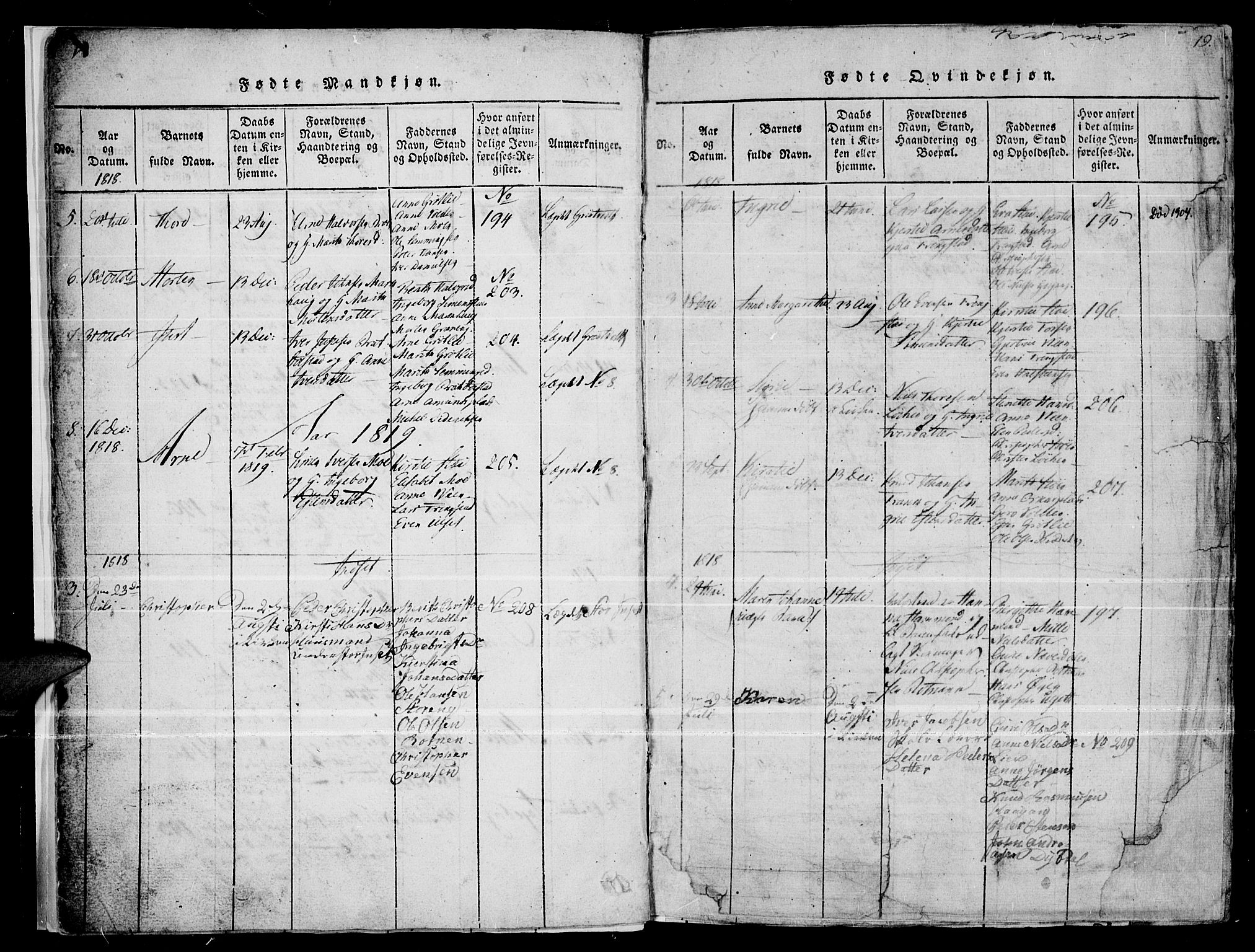 Kvikne prestekontor, SAH/PREST-064/H/Ha/Haa/L0004: Parish register (official) no. 4, 1815-1840, p. 18-19