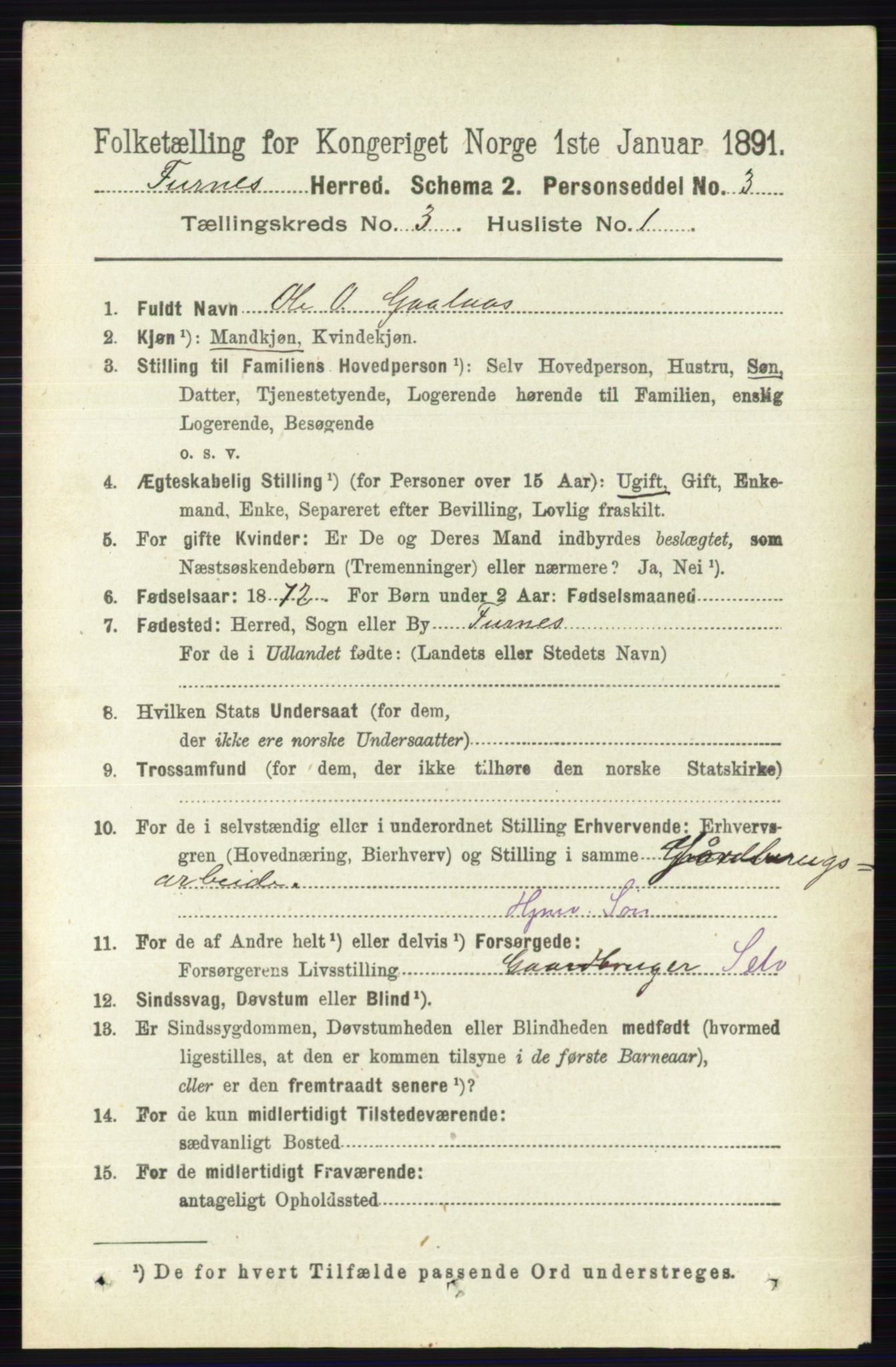 RA, Census 1891 for 0413 Furnes herred, 1891, p. 1634