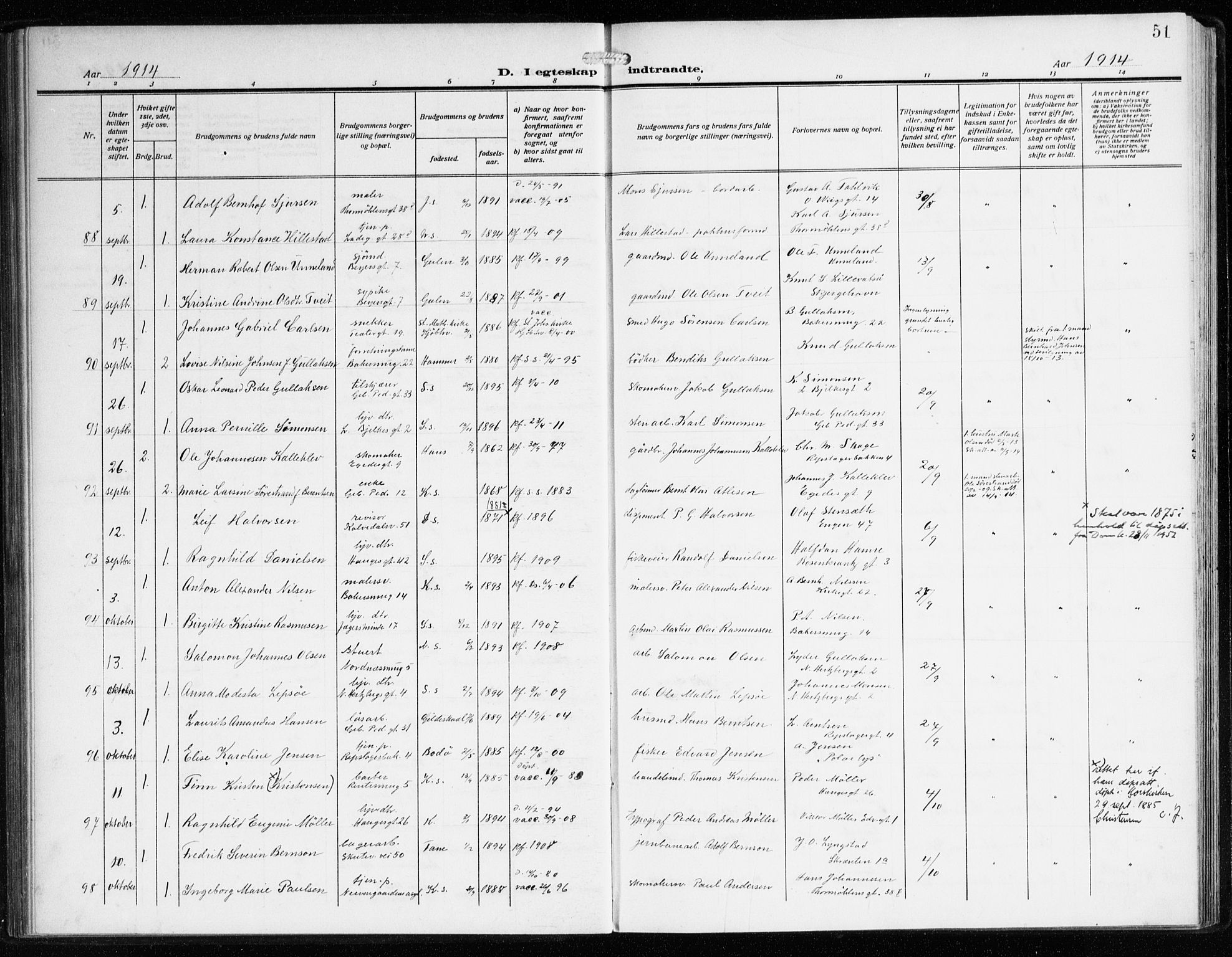 Sandviken Sokneprestembete, SAB/A-77601/H/Ha/L0015: Parish register (official) no. D 2, 1911-1923, p. 51