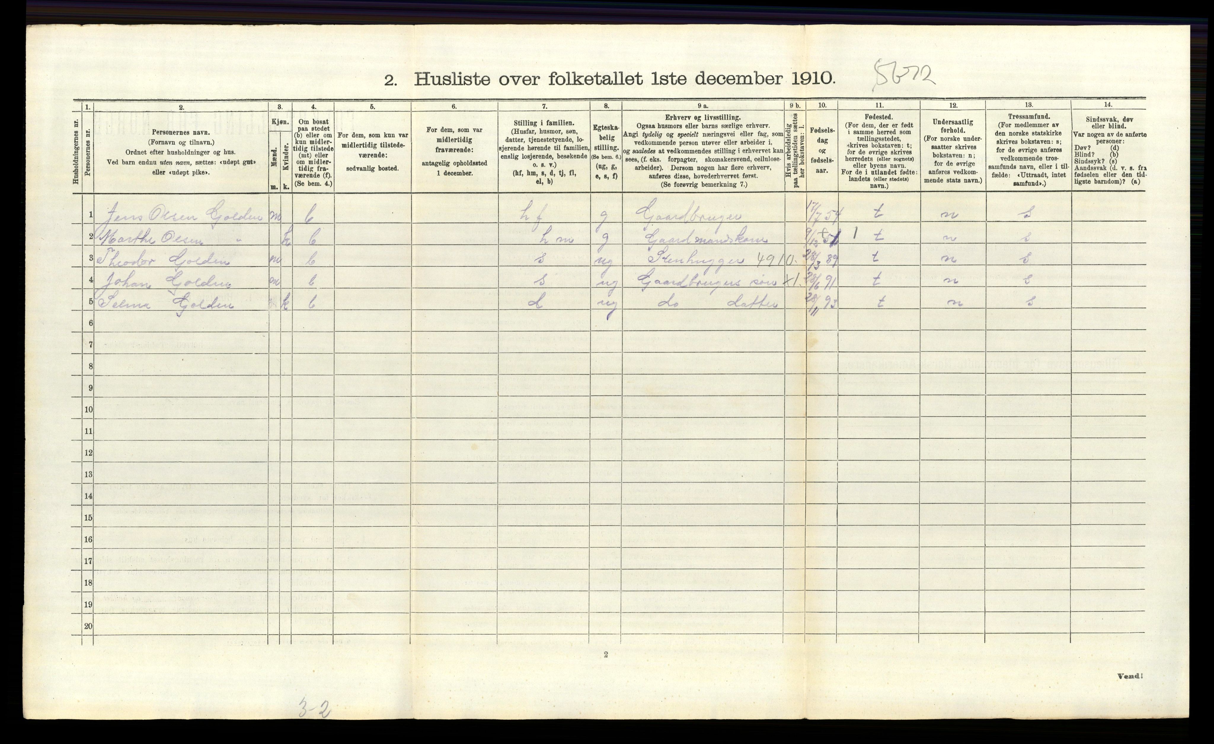 RA, 1910 census for Idd, 1910, p. 1485