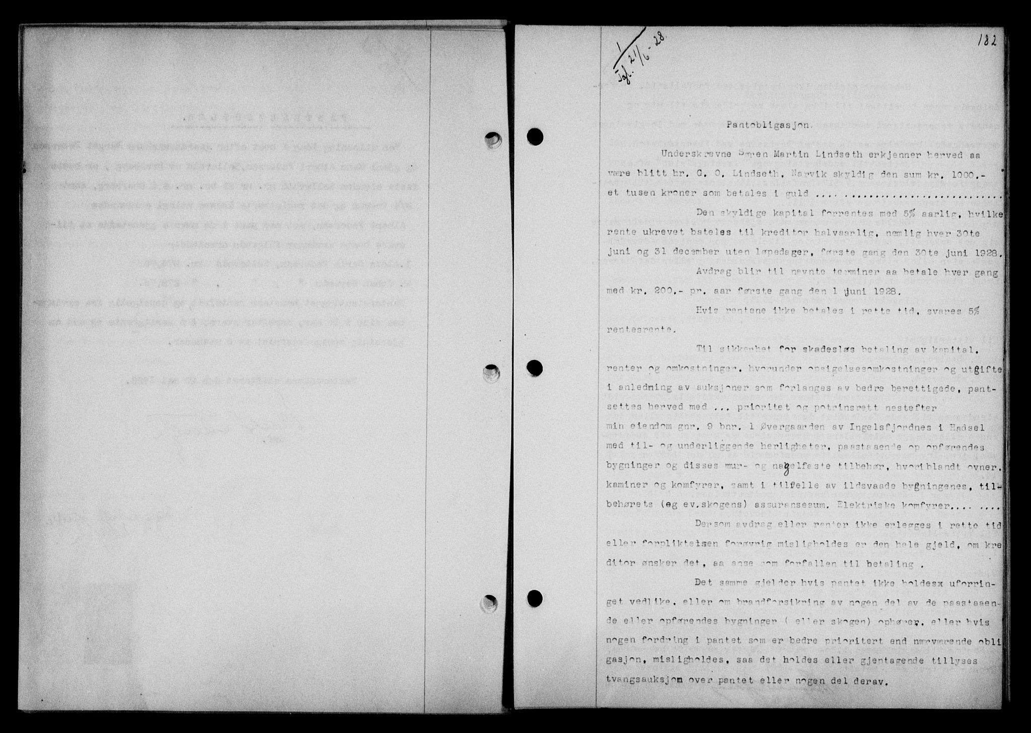 Vesterålen sorenskriveri, SAT/A-4180/1/2/2Ca/L0046: Mortgage book no. 39, 1928-1928, Deed date: 21.06.1928