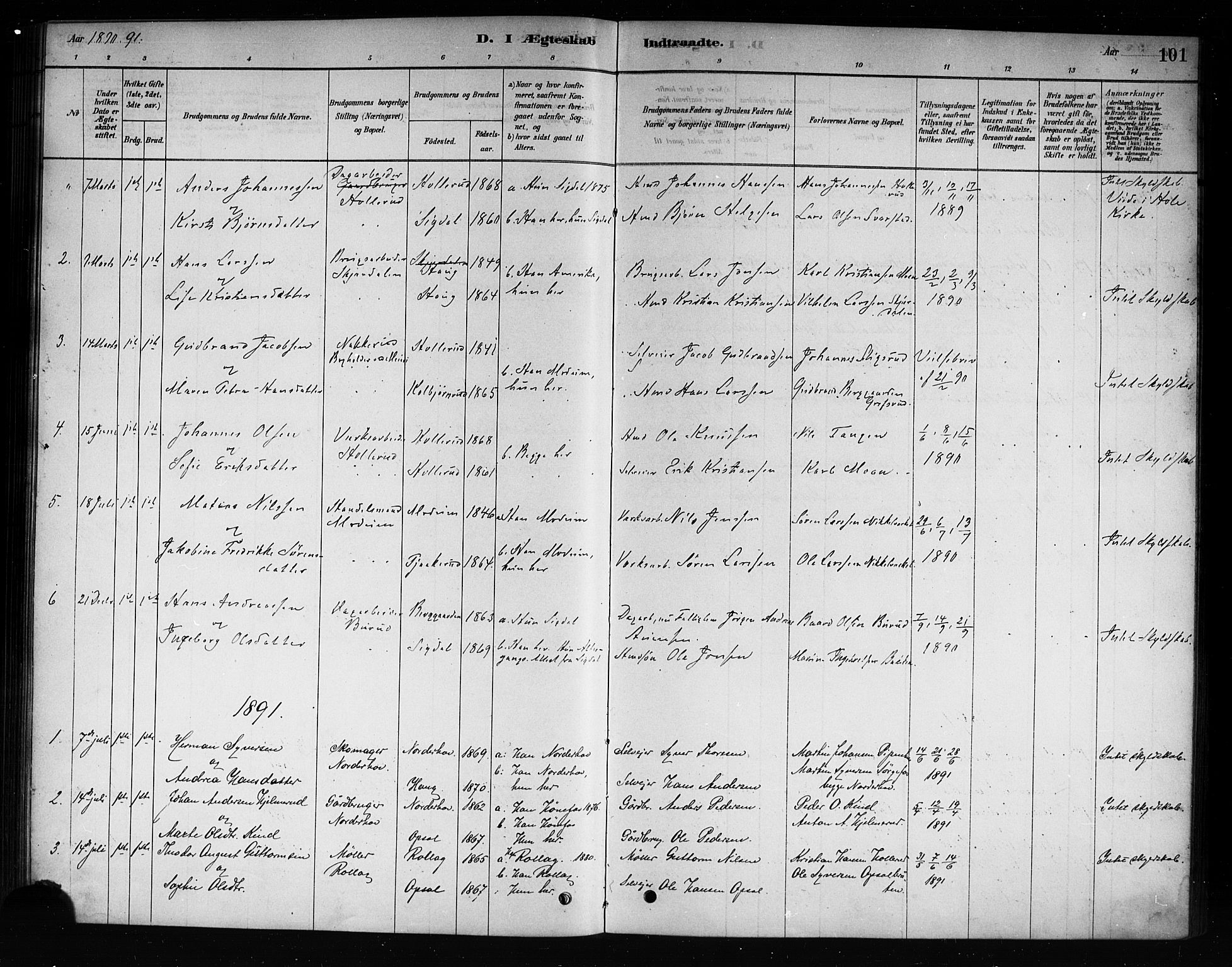 Hole kirkebøker, SAKO/A-228/F/Fb/L0001: Parish register (official) no. II 1, 1878-1891, p. 101