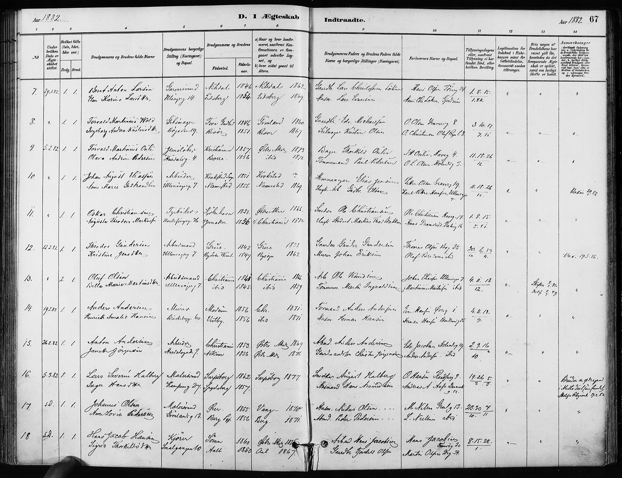 Kampen prestekontor Kirkebøker, SAO/A-10853/F/Fa/L0002: Parish register (official) no. I 2, 1880-1888, p. 67