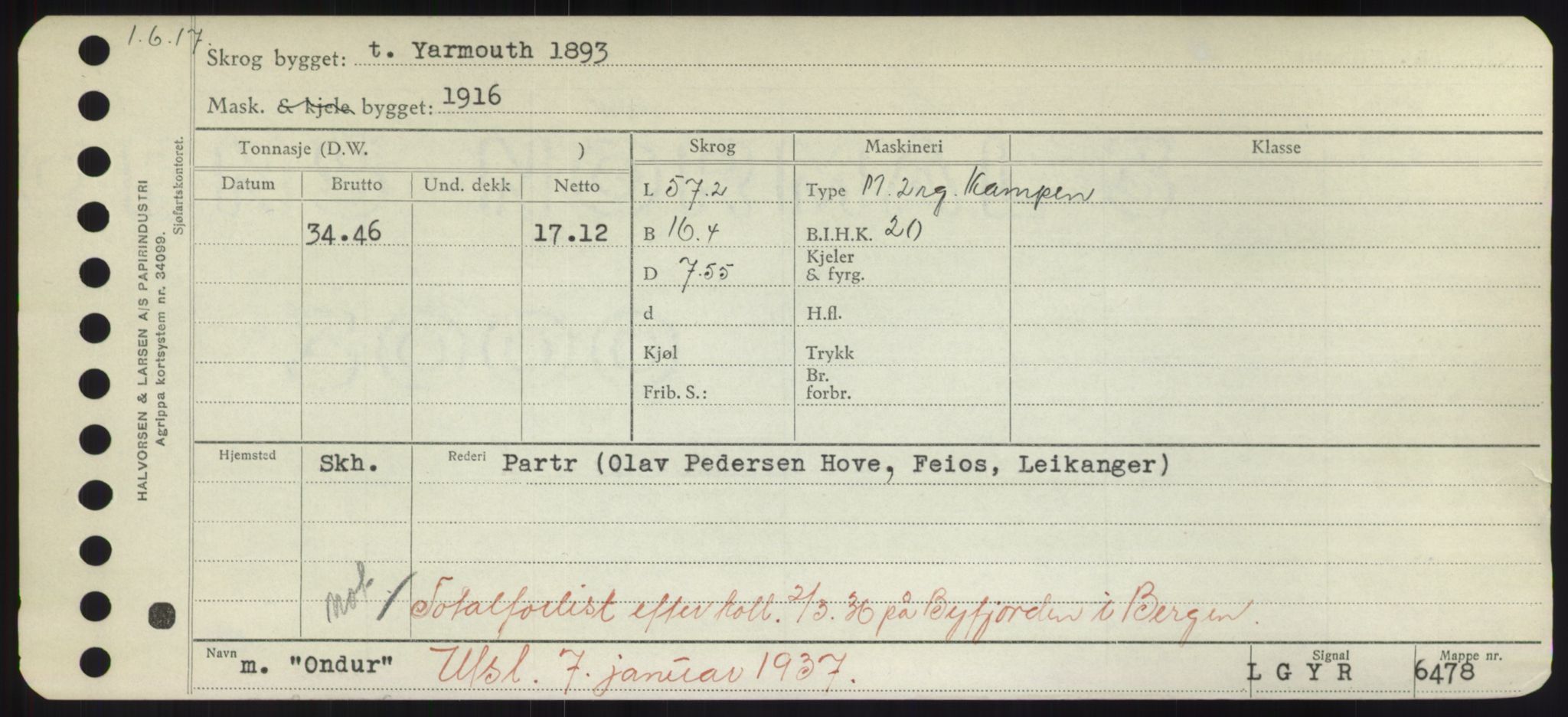 Sjøfartsdirektoratet med forløpere, Skipsmålingen, RA/S-1627/H/Hd/L0028: Fartøy, O, p. 265