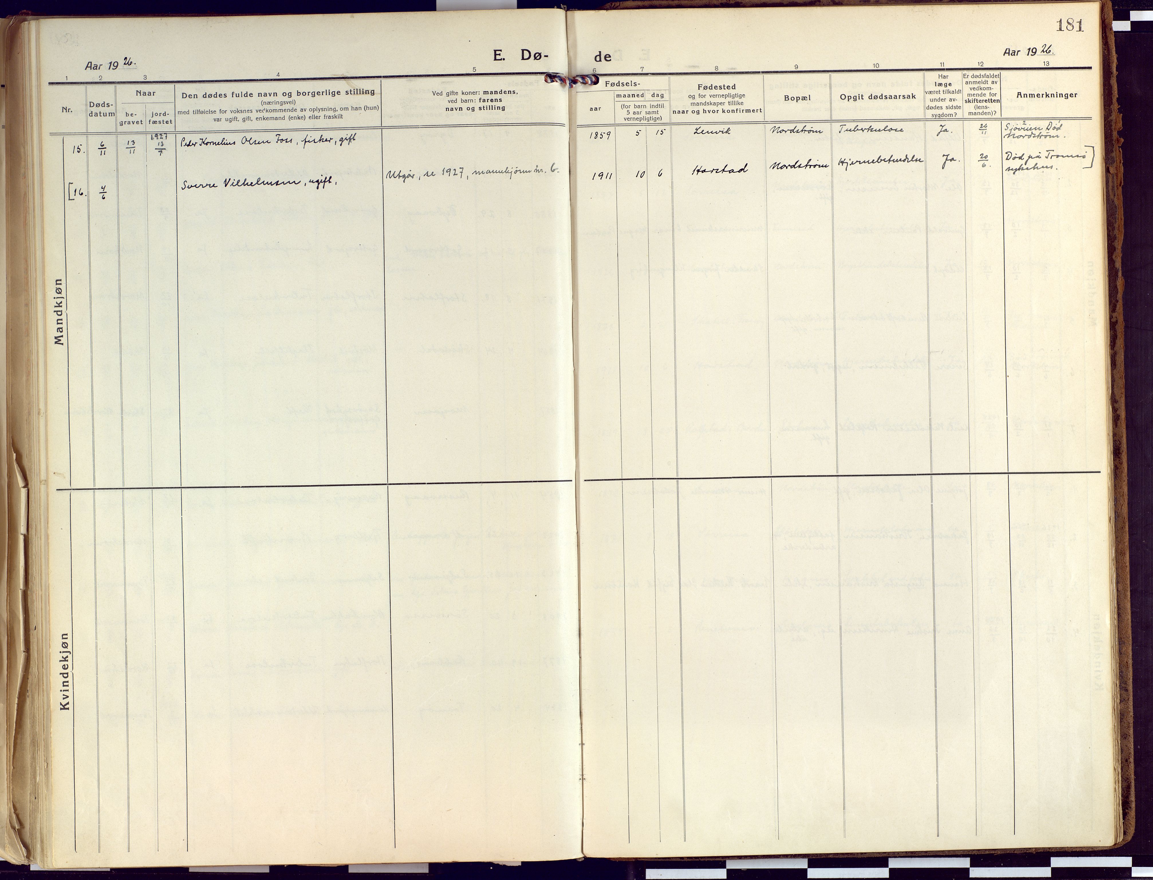 Tranøy sokneprestkontor, SATØ/S-1313/I/Ia/Iaa/L0015kirke: Parish register (official) no. 15, 1919-1928, p. 181