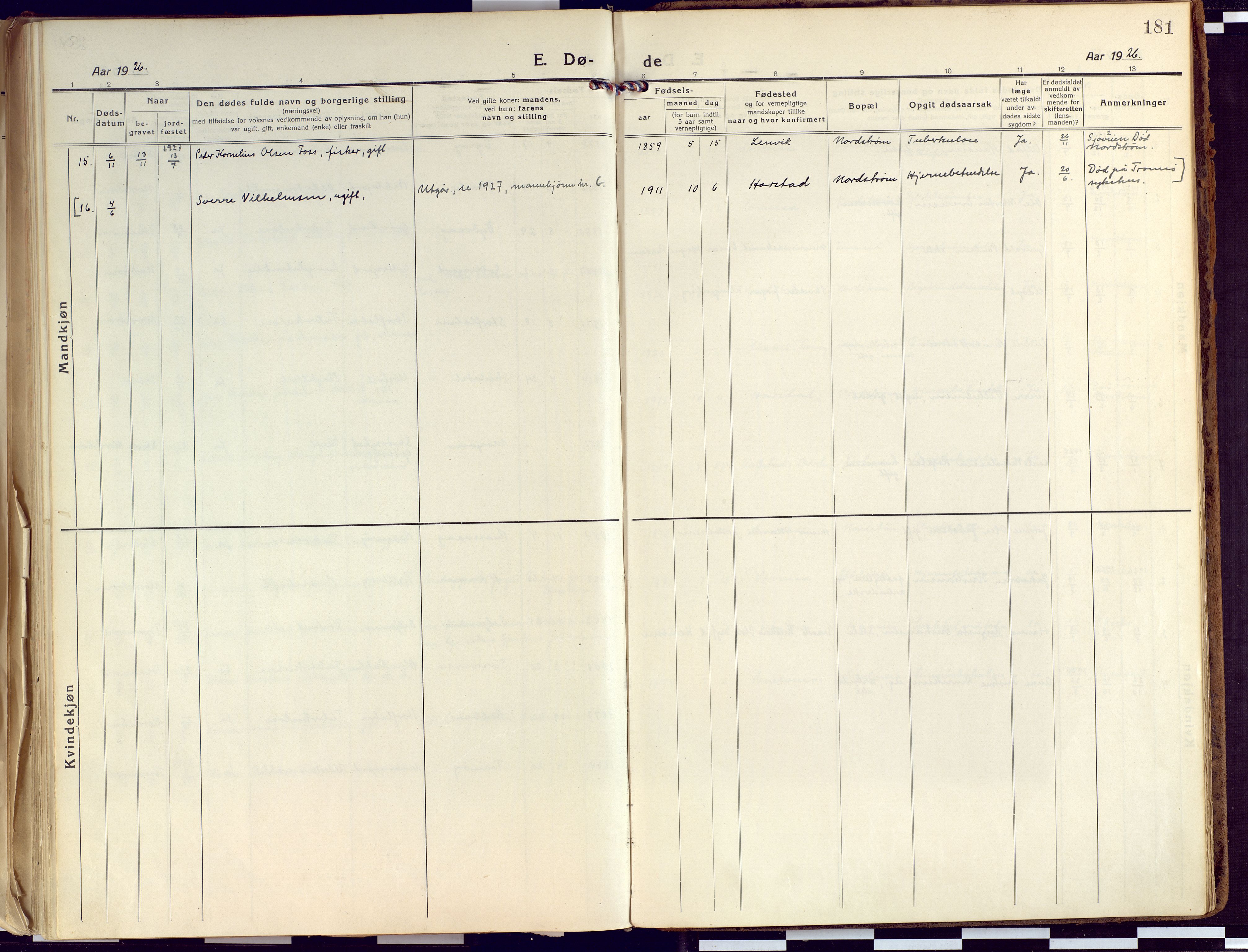 Tranøy sokneprestkontor, AV/SATØ-S-1313/I/Ia/Iaa/L0015kirke: Parish register (official) no. 15, 1919-1928, p. 181