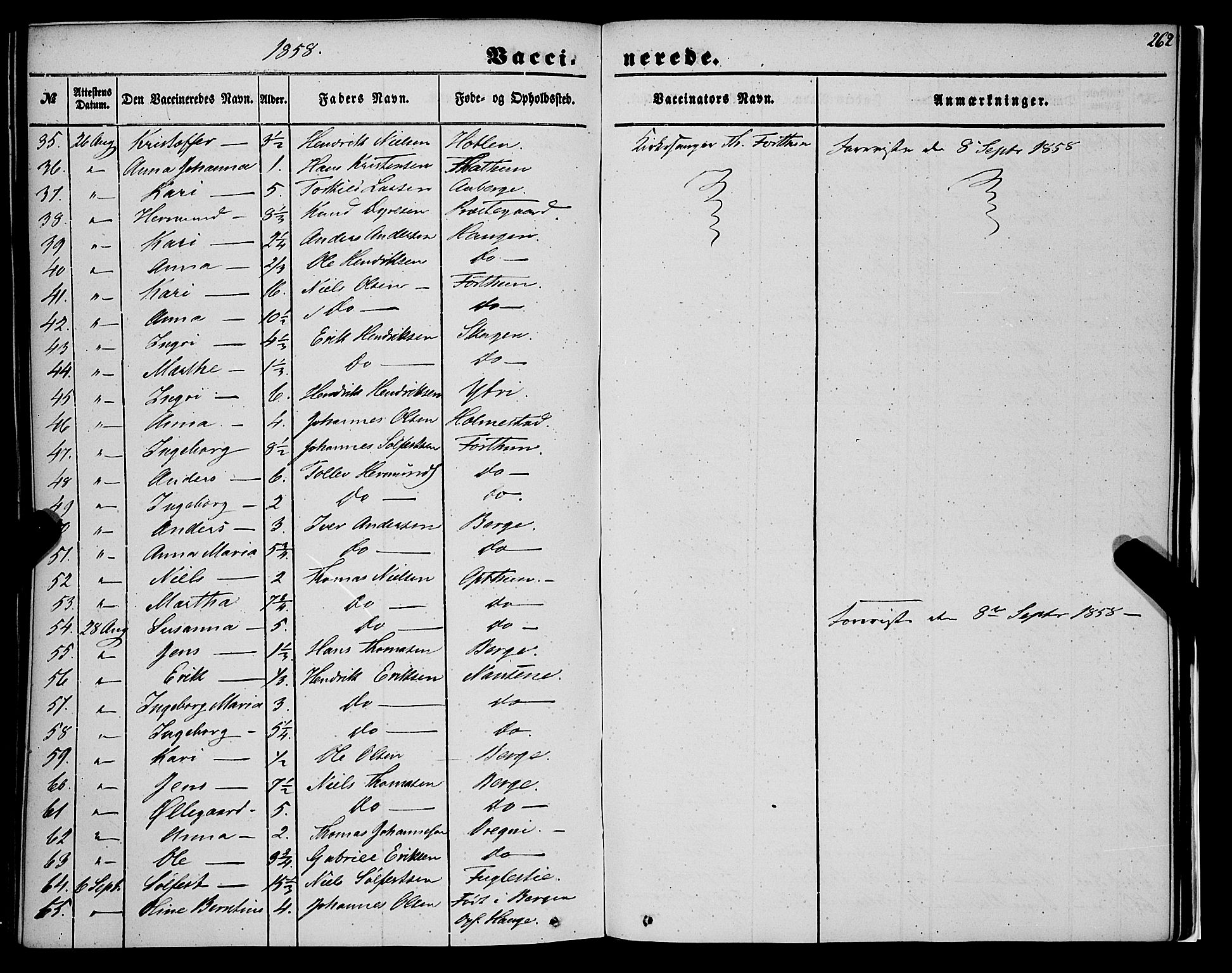 Luster sokneprestembete, AV/SAB-A-81101/H/Haa/Haaa/L0007: Parish register (official) no. A 7, 1849-1859, p. 262