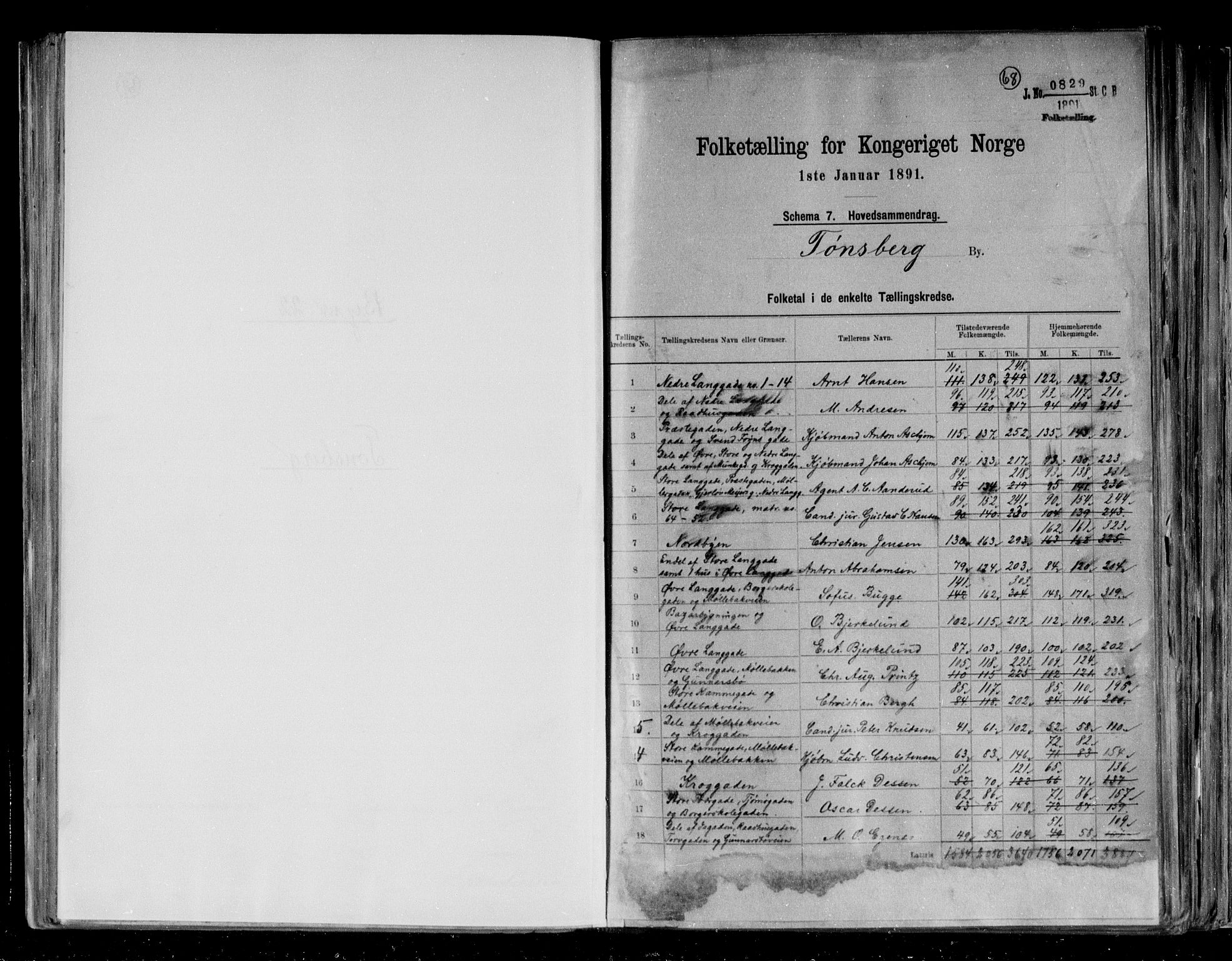 RA, 1891 census for 0705 Tønsberg, 1891, p. 2